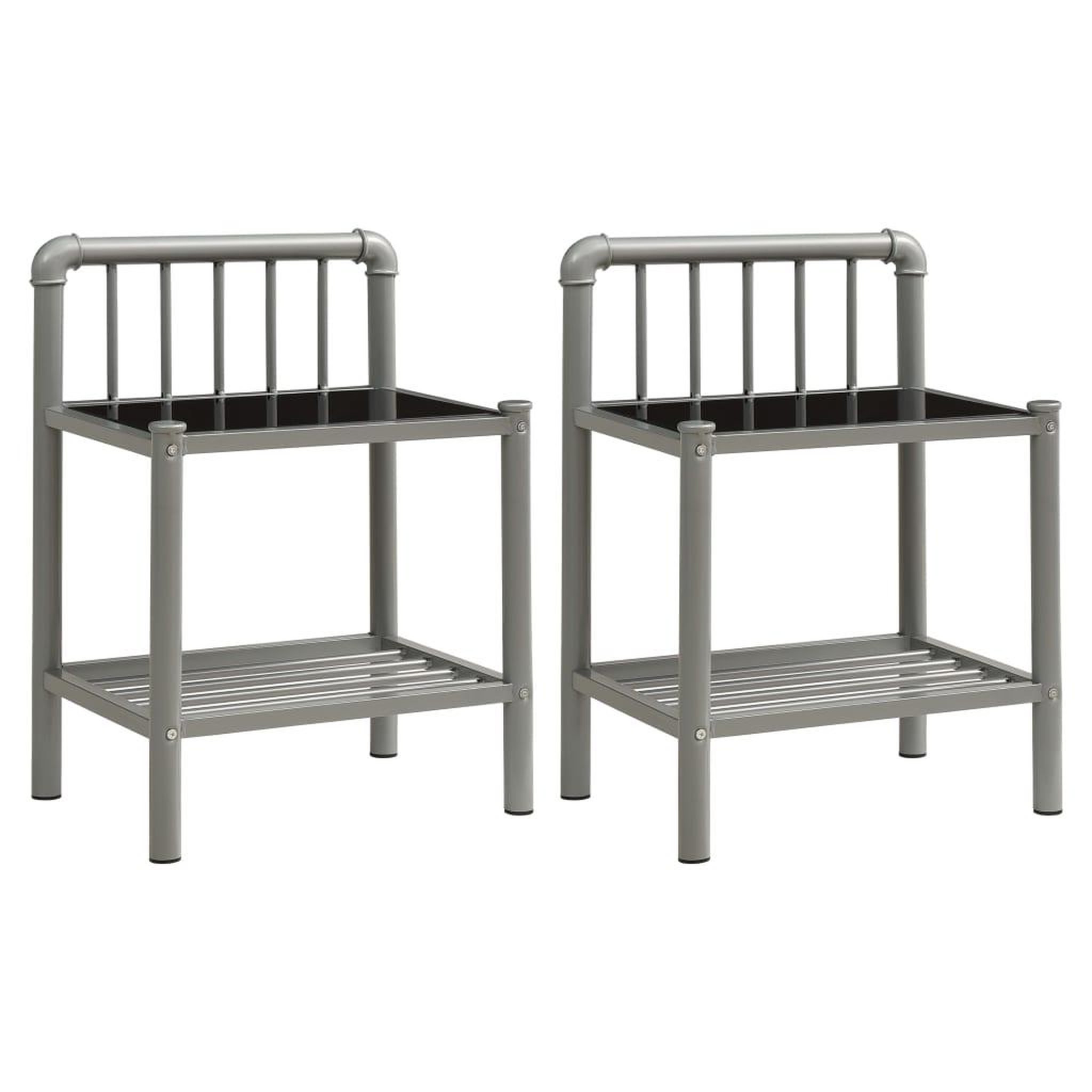 Voir la diapositive 2 : VIDAXL Tables de chevet 2 pcs Gris et noir Metal et verre