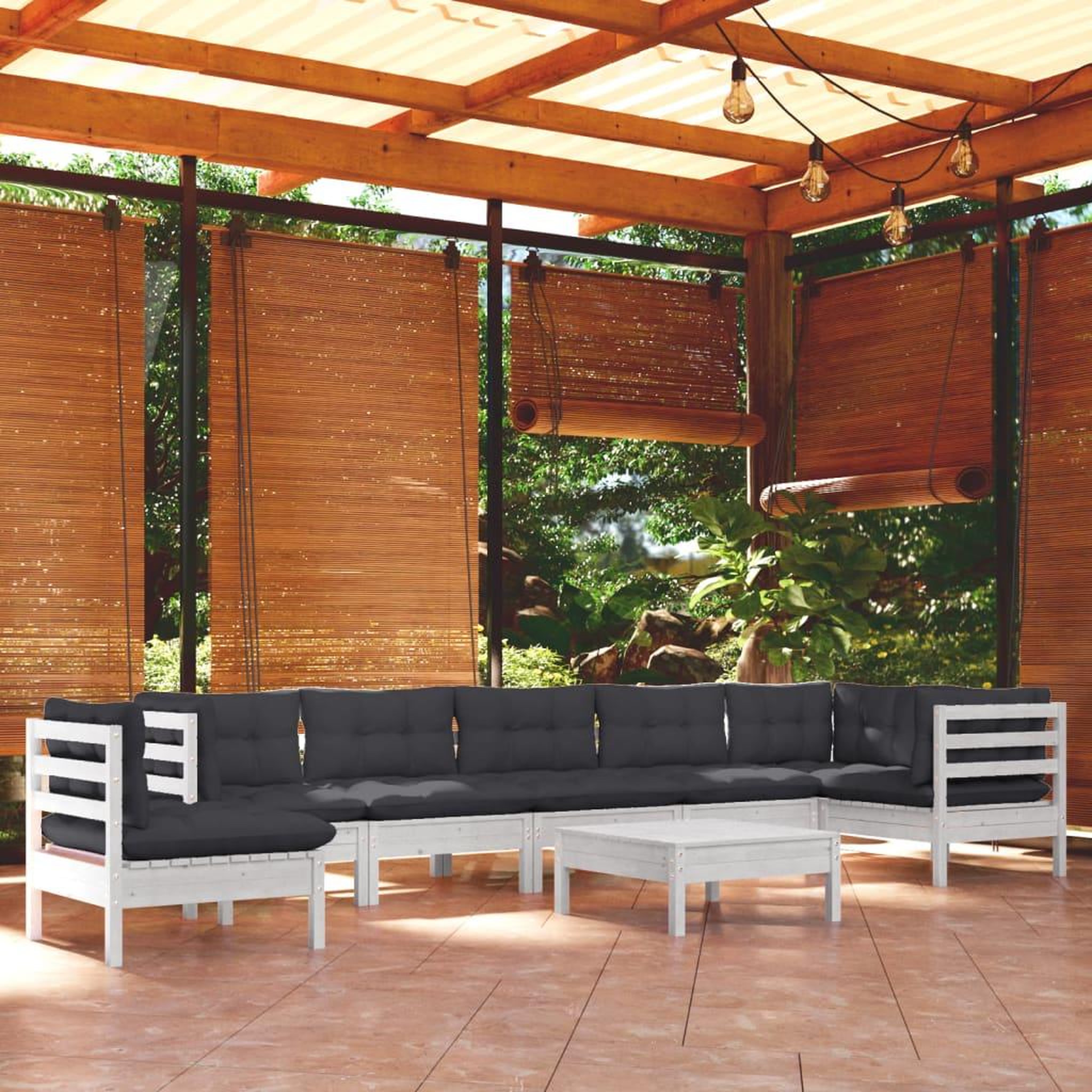 VIDAXL Salon de jardin 9 pcs avec coussins blanc bois de pin massif