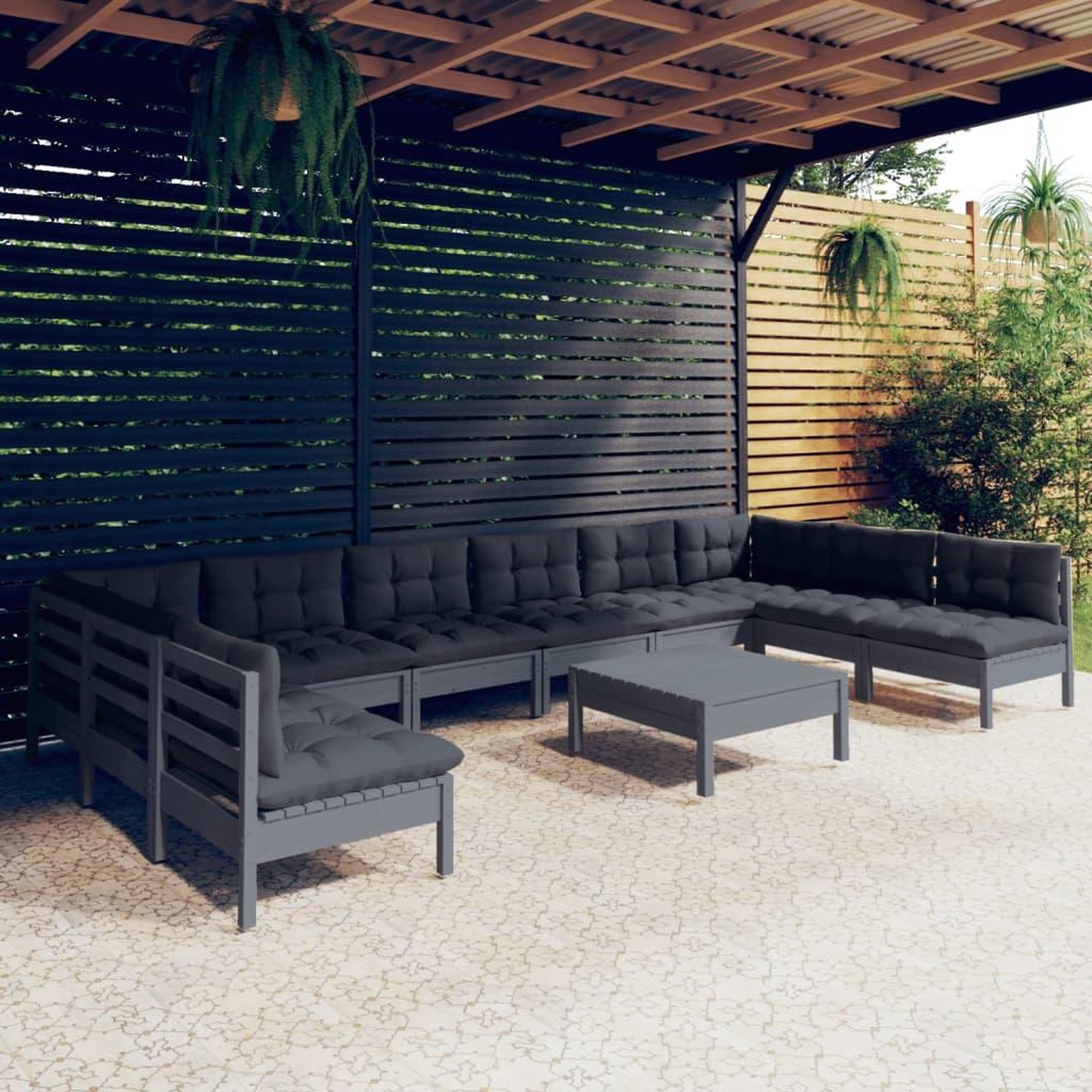 Voir la diapositive 1 : VIDAXL Salon de jardin 11 pcs avec coussins Gris Bois de pin solide
