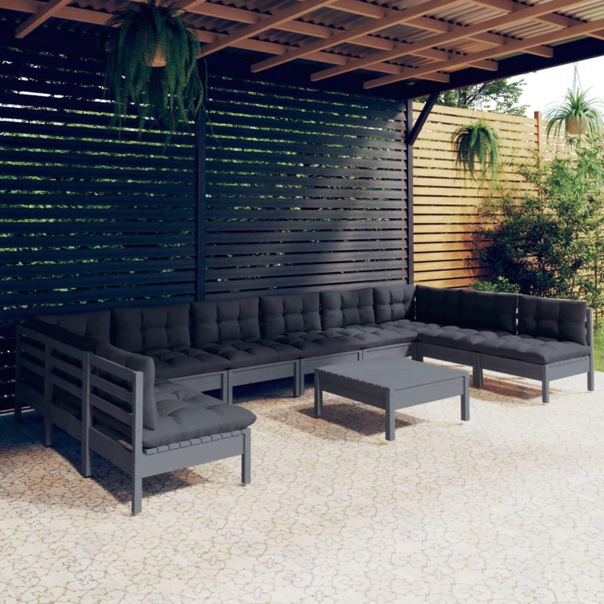 VIDAXL Salon de jardin 11 pcs avec coussins Gris Bois de pin solide