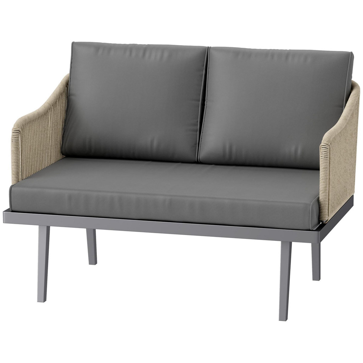 OUTSUNNY Canapé de jardin 2 places design contemporain - 3 coussins - acier gris résine filaire naturel