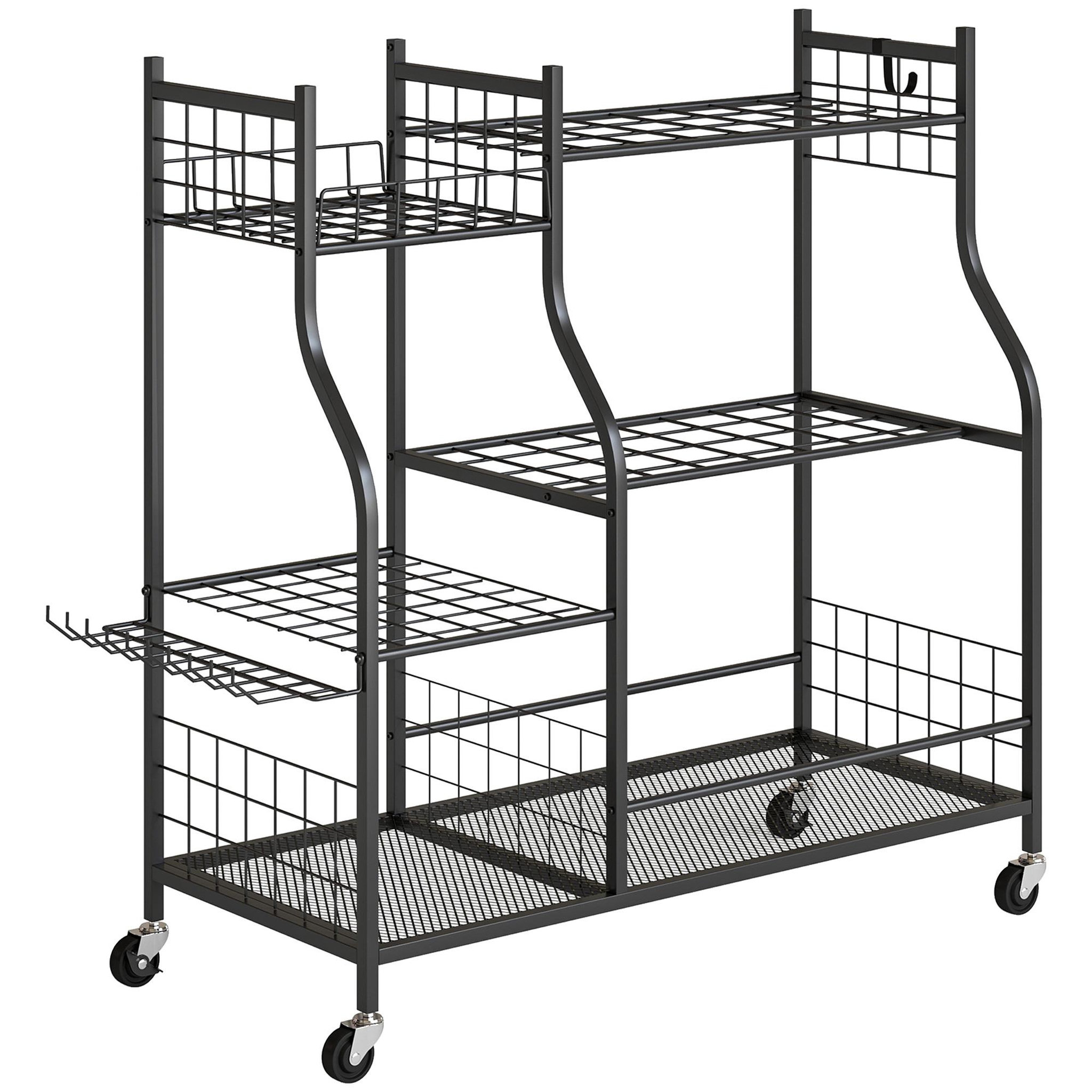 OUTSUNNY Organisateur d'outils de jardin - chariot de jardin - 11 crochets, 32 compartiments, 3 étagères - acier noir