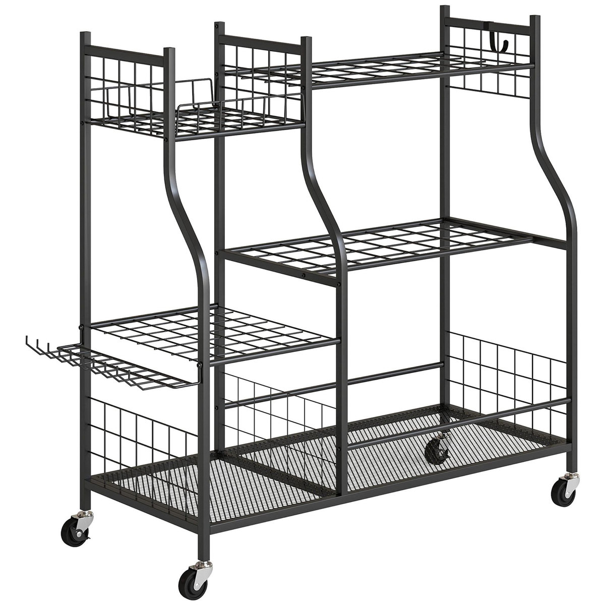 OUTSUNNY Organisateur d'outils de jardin - chariot de jardin - 11 crochets, 32 compartiments, 3 étagères - acier noir