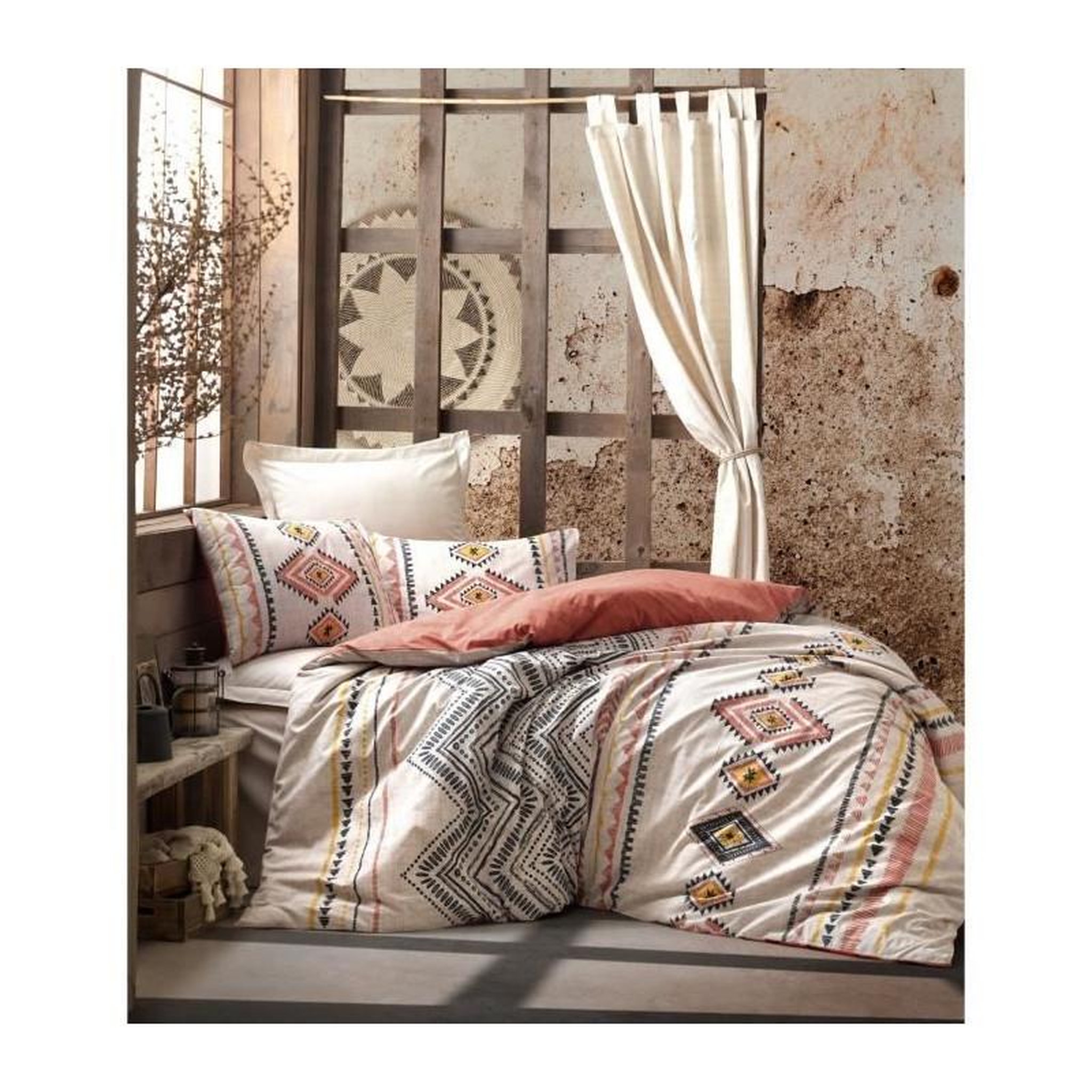 Voir la diapositive 3 : GENERIQUE Parure de lit - 129CTN62802 - 1 housse de couette 220 x 240 cm + 2 taies d'oreiller 60 x 60 cm - 100% coton ranforcé - Rouge