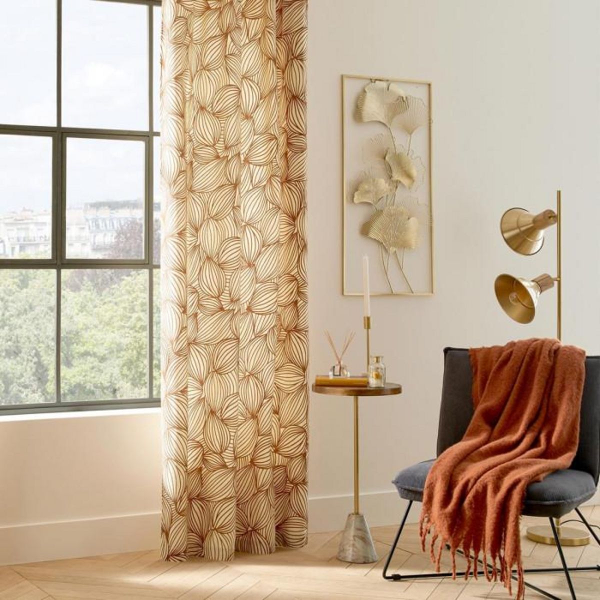 ATMOSPHERA Rideau à Œillets Floqué  Automne  140x260cm Rouille