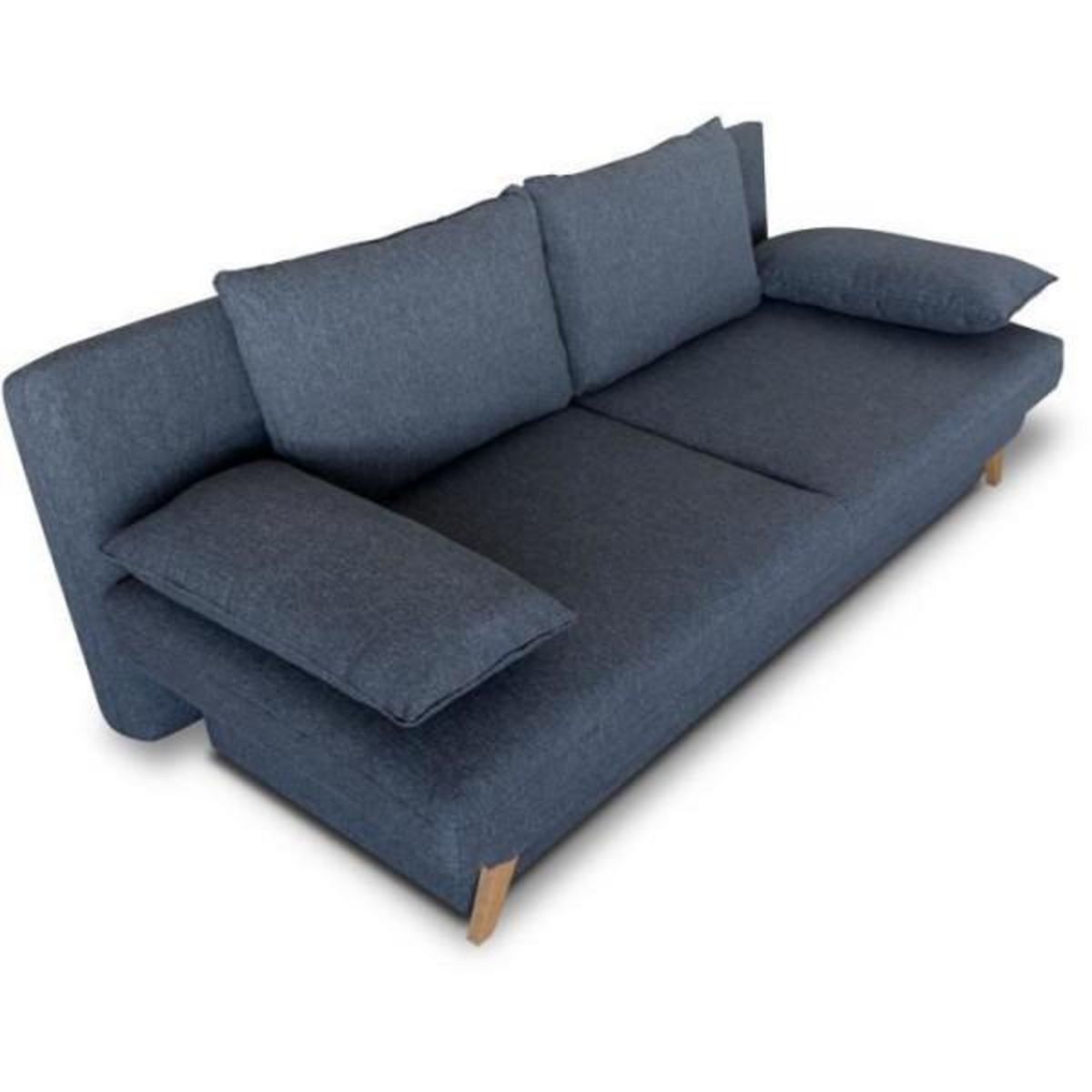 MARKET24 Banquette convertible - 3 places - NAOTO - Tissu bleu foncé - Coffre de rangement - 202 x 98 x 98 cm