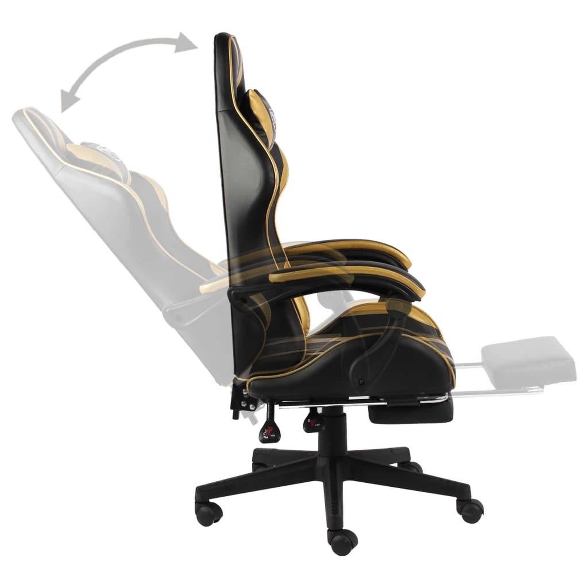 Voir la diapositive 4 : VIDAXL Fauteuil de jeux video avec repose-pied Noir et dore Similicuir