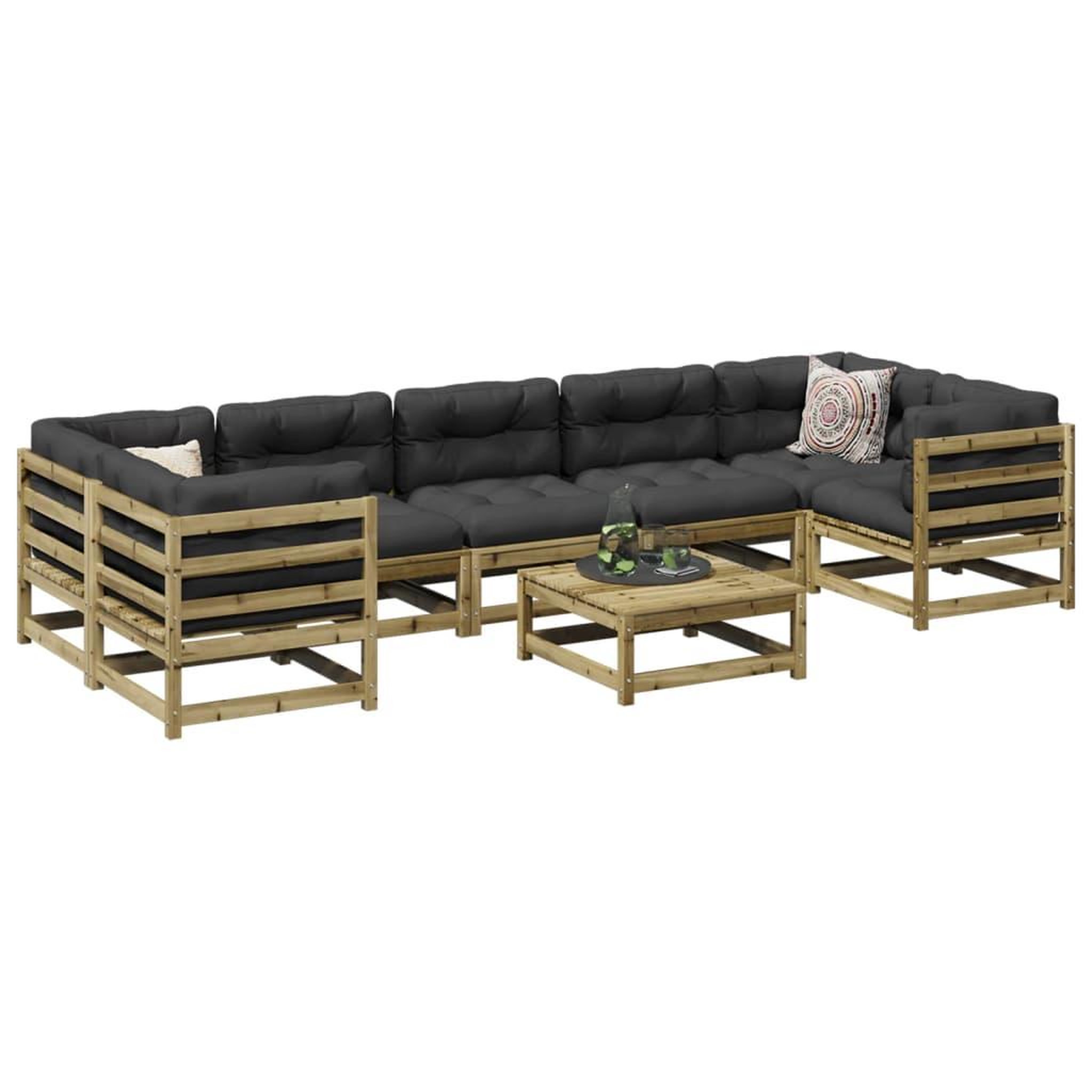 Voir la diapositive 1 : VIDAXL Salon de jardin 8 pcs avec coussins bois de pin impregne