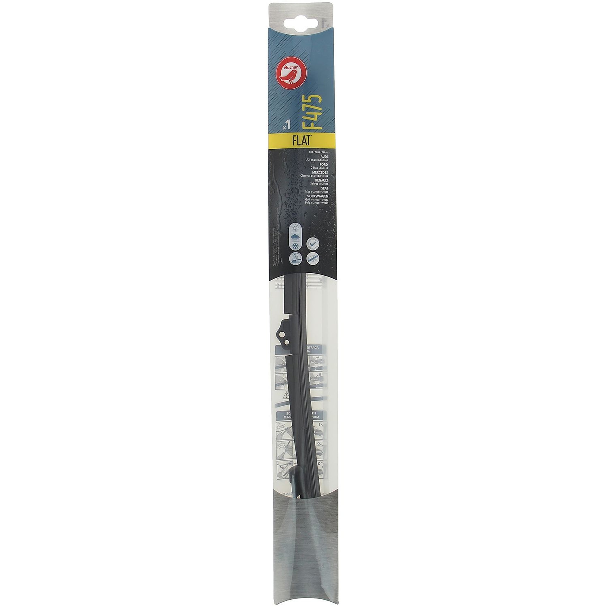 Voir la diapositive 2 : AUCHAN Balai d'essuie-glace plat F475 48cm pour AUDI FORD MERCEDES RENAULT SEAT VOLKSWAGEN