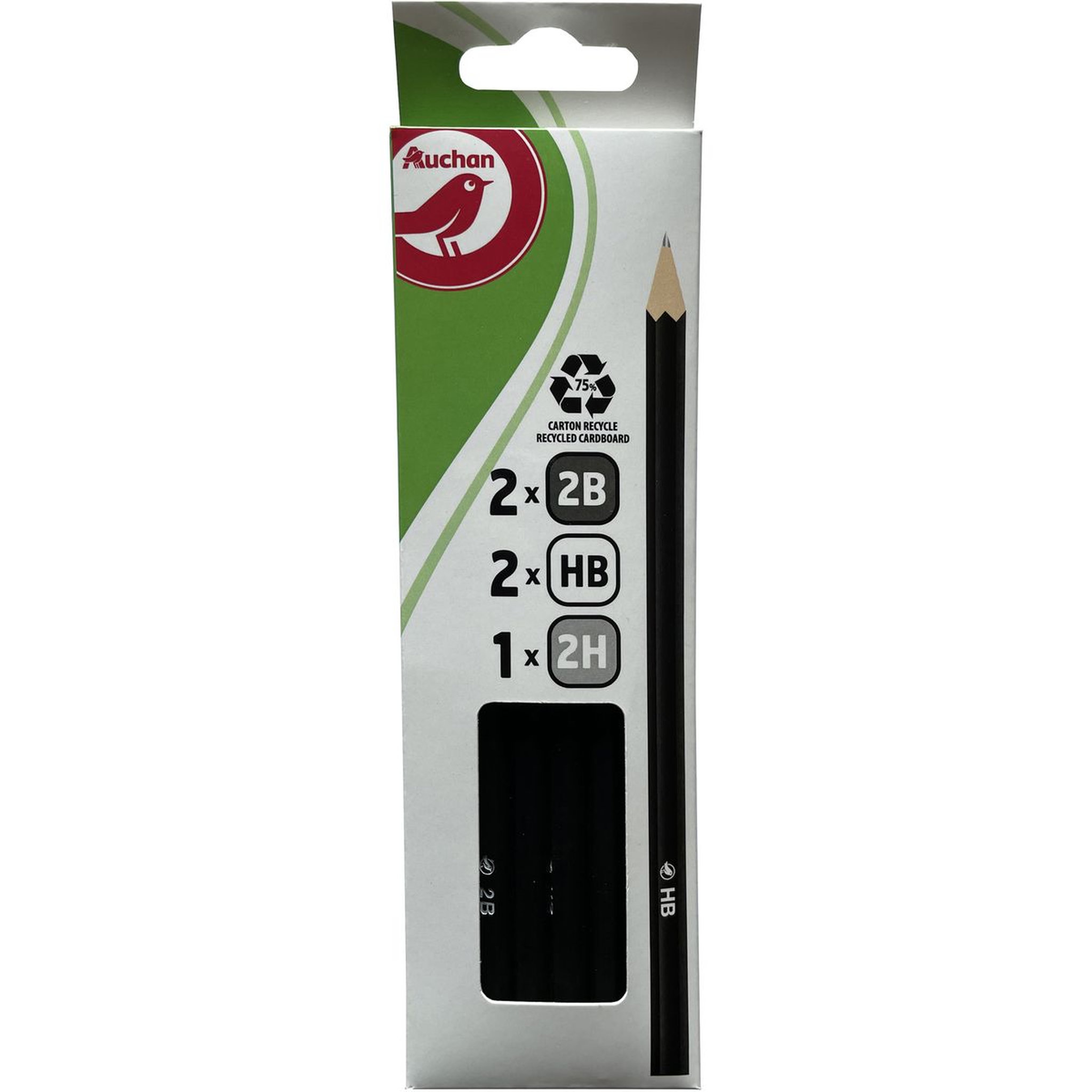 Voir la diapositive 2 : AUCHAN Lot de 5 crayons graphite HB / 2B / 2H