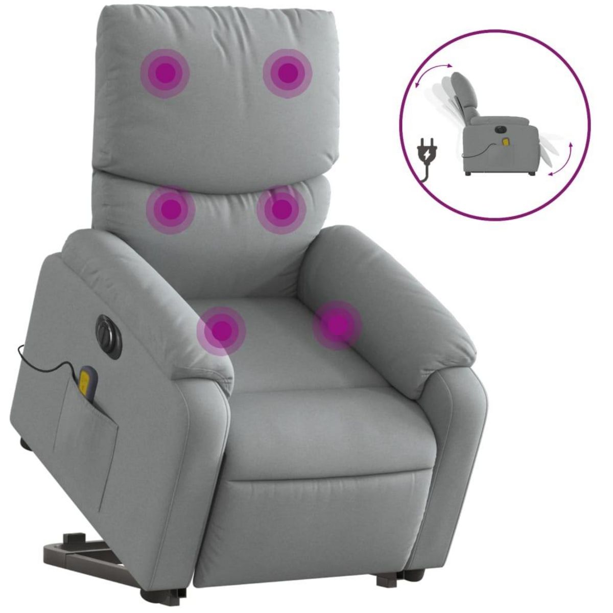 VIDAXL Fauteuil inclinable de massage electrique Gris clair Tissu