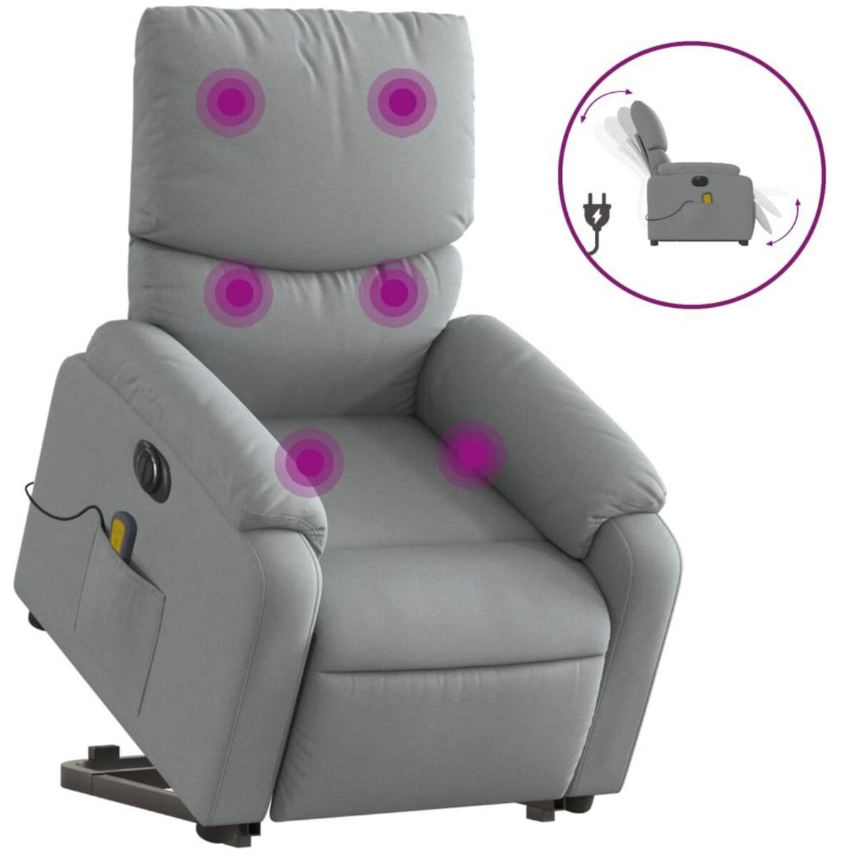 VIDAXL Fauteuil inclinable de massage electrique Gris clair Tissu