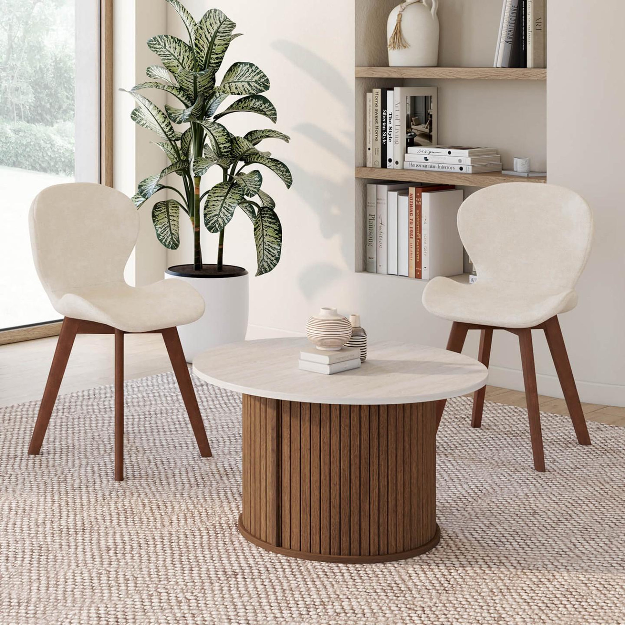 Voir la diapositive 6 : ID MARKET Lot de 6 chaises robine en tissu chenille beige pieds noyer