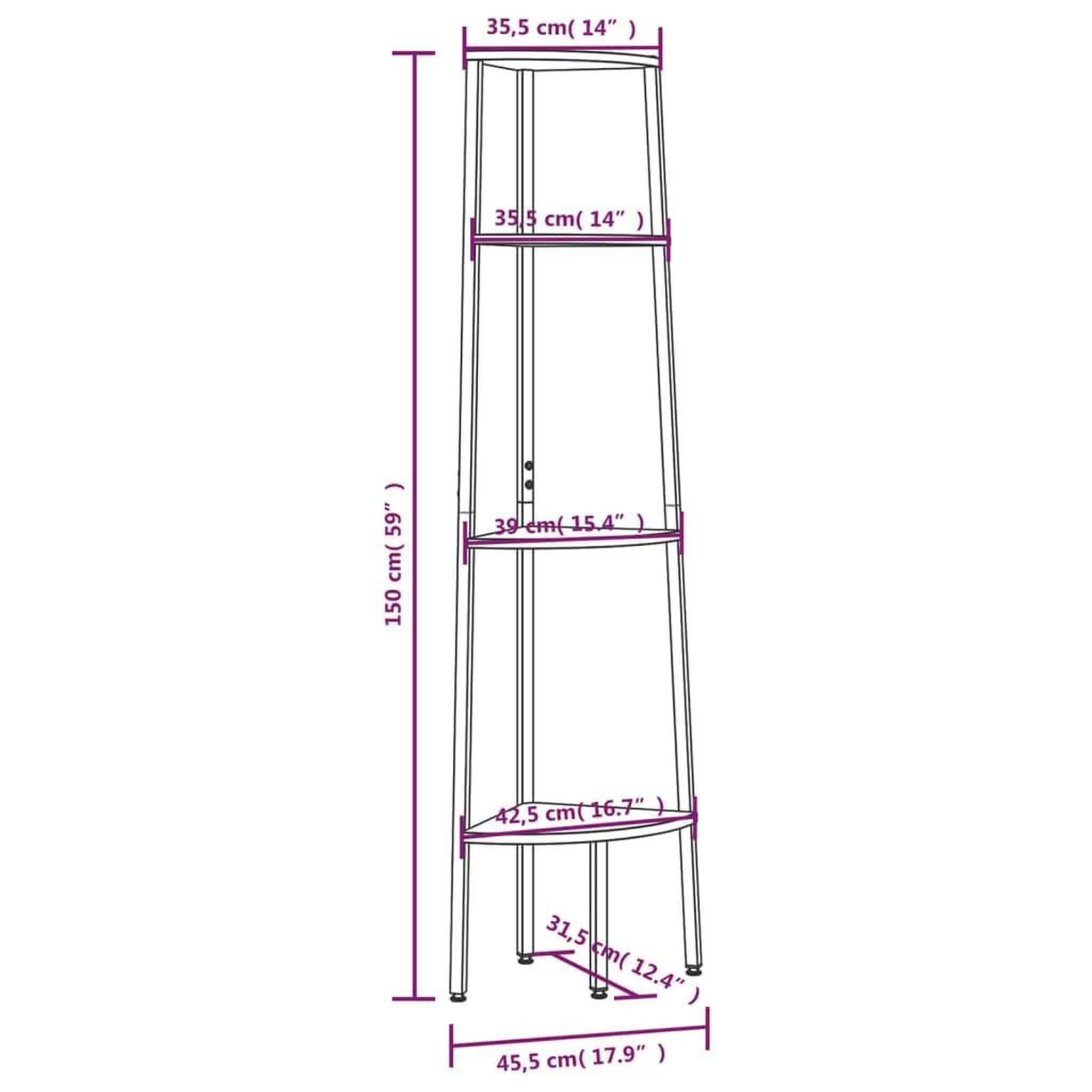 Voir la diapositive 6 : VIDAXL Etagere d'angle 4 niveaux Marron clair et noir 45,5x31,5x150 cm