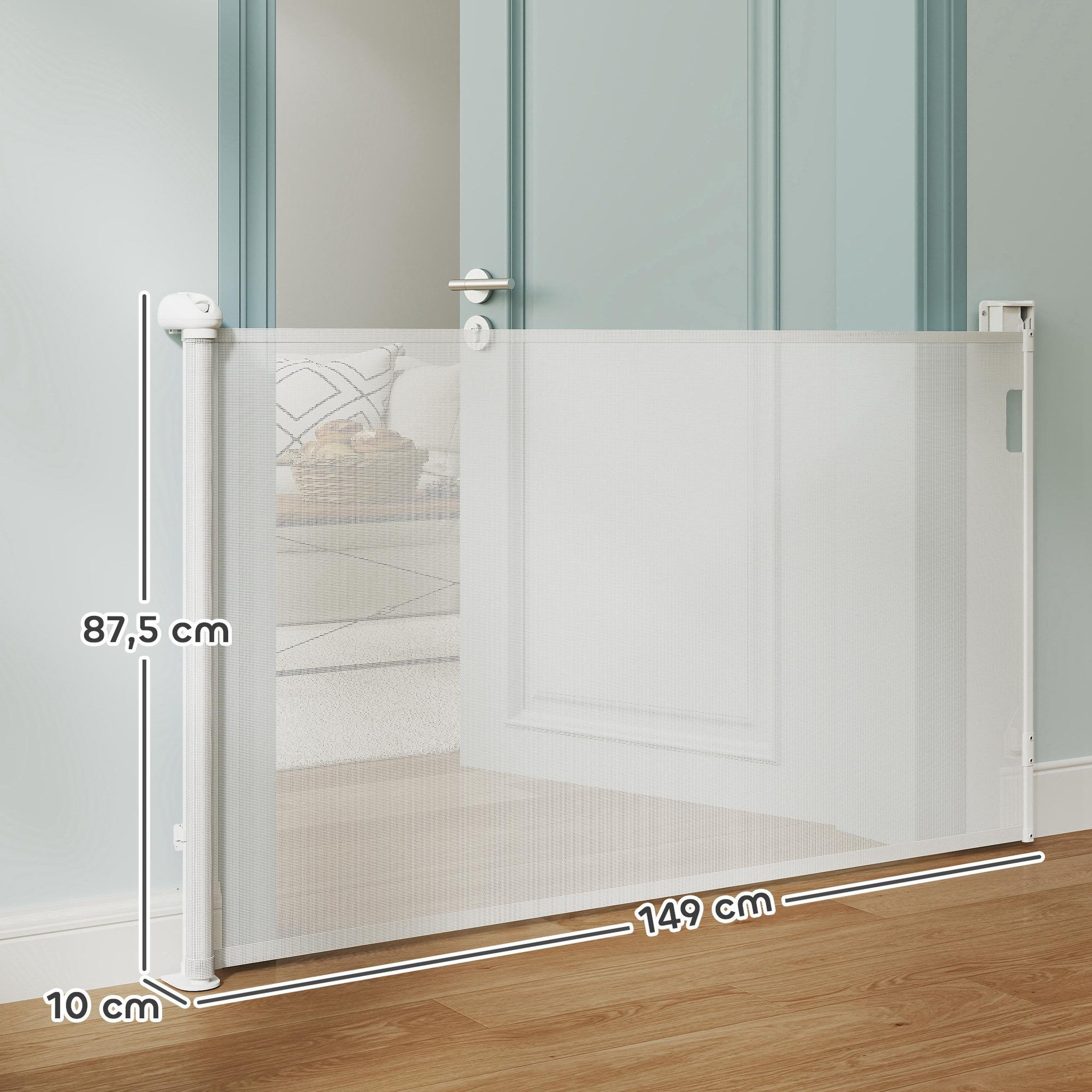 Voir la diapositive 3 : PAWHUT Barrière de sécurité chien rétractable 0-144 cm h.87 cm verrouillage auto alu pvc blanc
