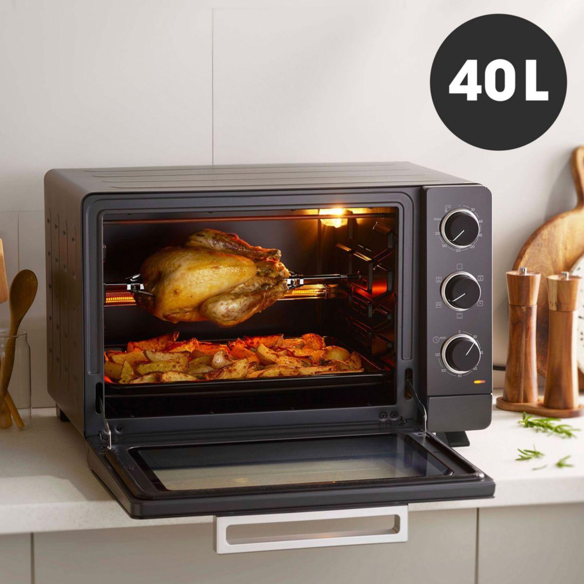 Voir la diapositive 5 : LAGRANGE Mini four 40L719 chaleur tournante 40L- 250°C - 120 minutes - Noir