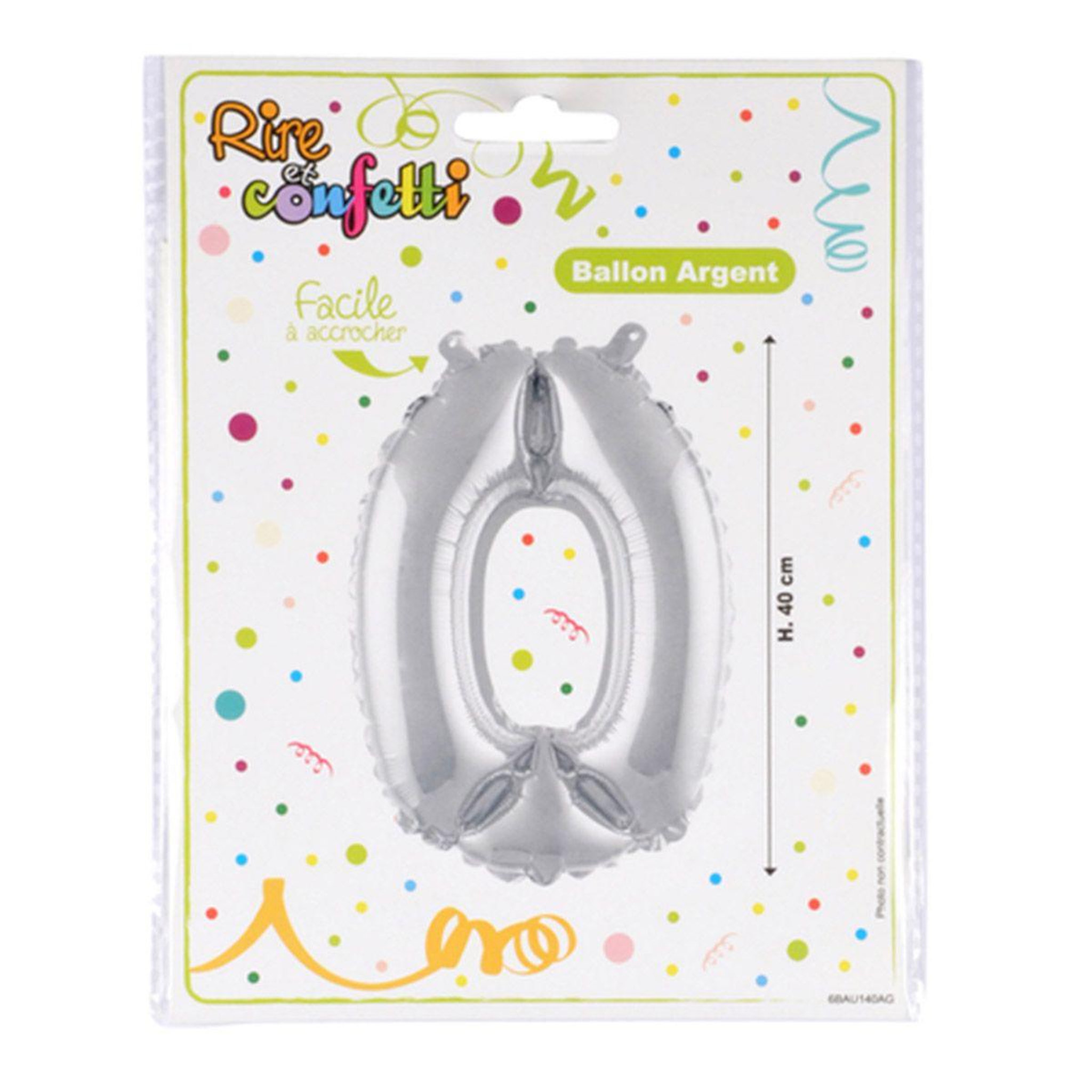Voir la diapositive 2 : HOMEA Ballon Gonflable Métallisé  Chiffre 0  40cm Argent