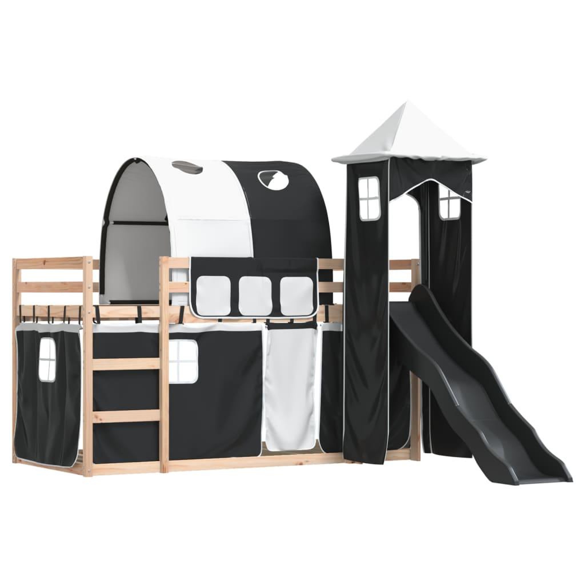 Voir la diapositive 3 : VIDAXL Lit superpose sans matelas avec toboggan blanc noir 80x200 cm
