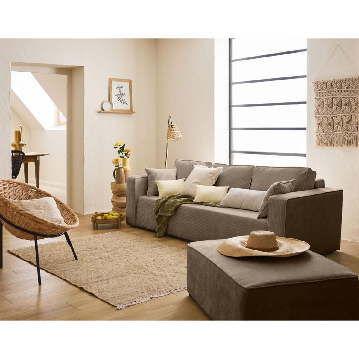 BEST MOBILIER Topaze - canapé 3 places - convertible avec coffre - en velours côtelé plat