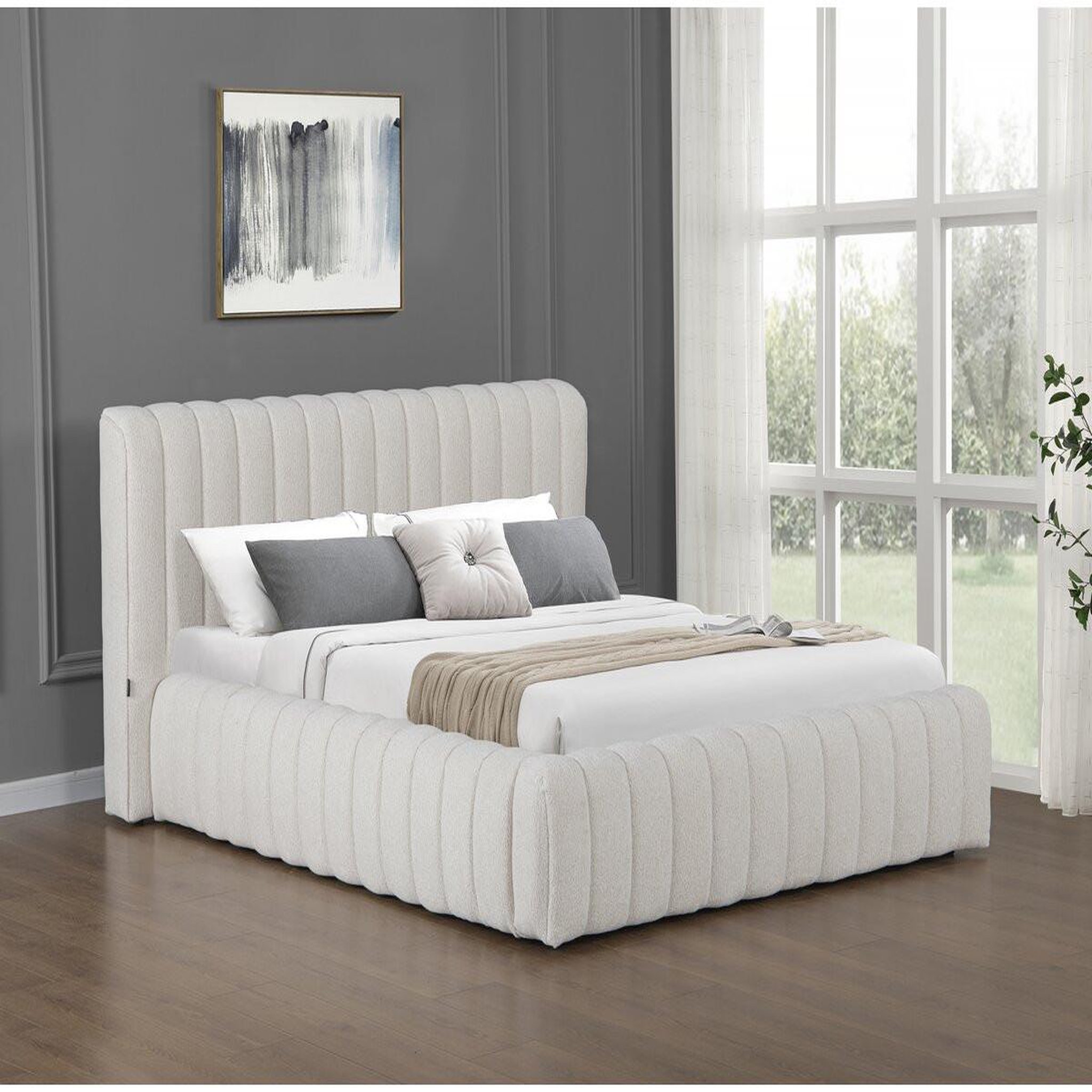 Voir la diapositive 2 : Habitat et Jardin Lit double en tissu avec coffre  tignes  - 140 x 190 cm - beige