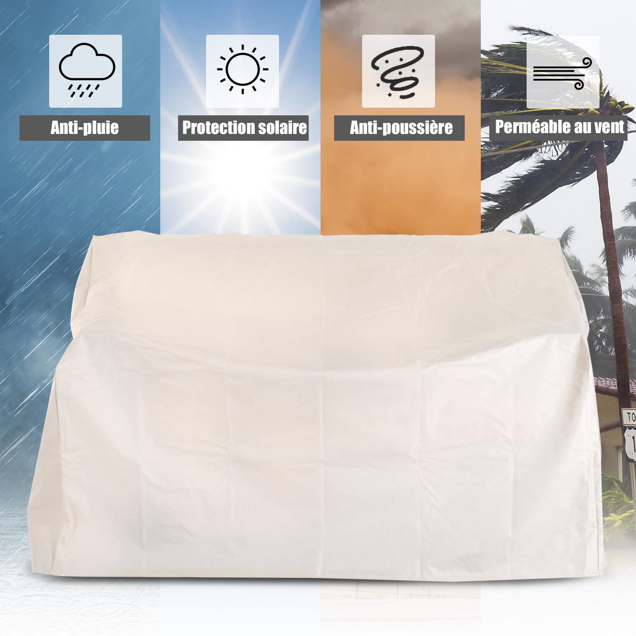 Voir la diapositive 6 : OUTSUNNY Housse de protection mobilier de jardin bâche étanche 140l x 84l x 56/94h cm oxford haute densité 600d beige