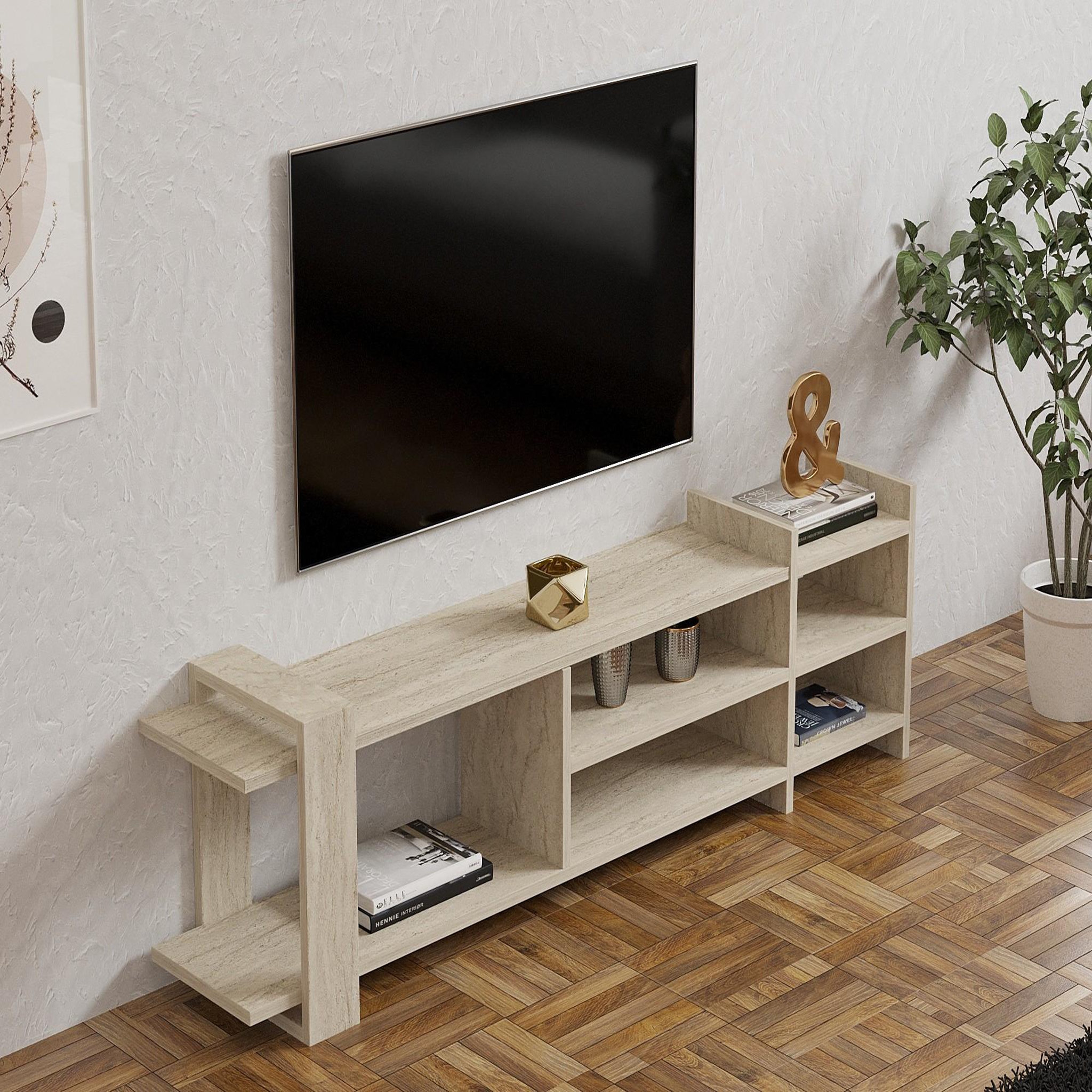Voir la diapositive 4 : Habitat et Jardin Meuble tv en bois  zeyna  - 156 x 29 x 40 cm - travertin
