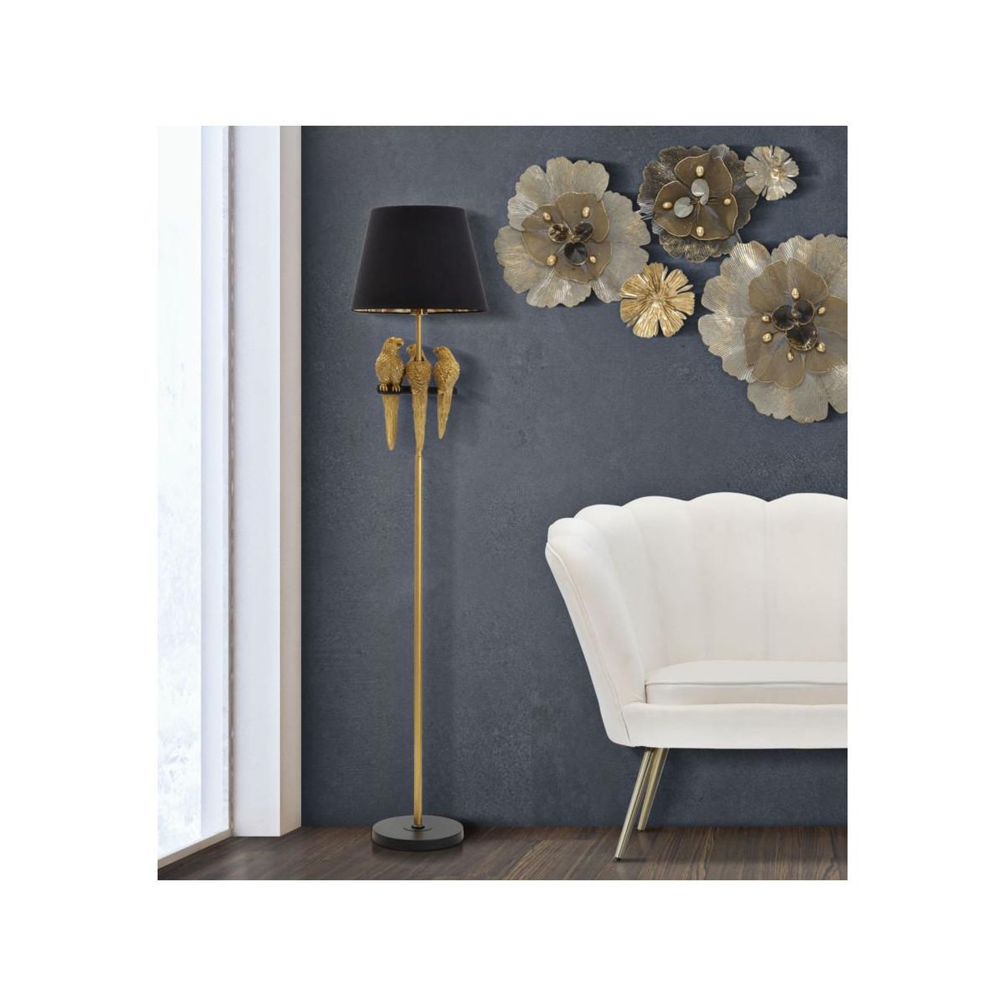Voir la diapositive 5 : Paris Prix Lampadaire design  perroquets  164cm or & noir