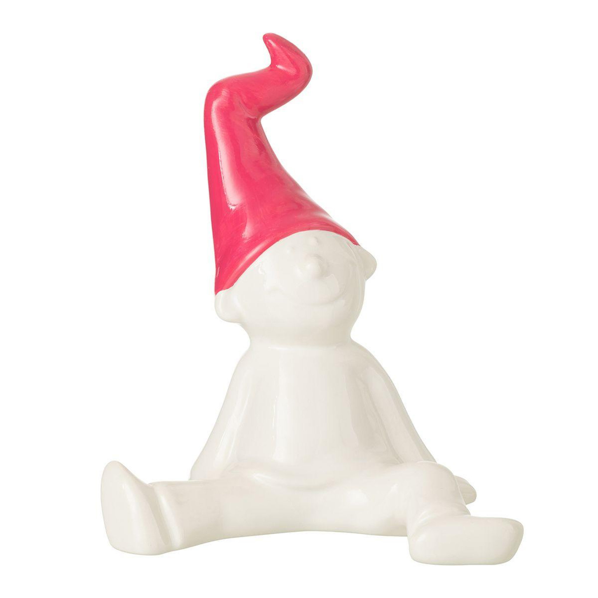 Voir la diapositive 1 : J-LINE Statuette déco  nain  31cm blanc & fuchsia