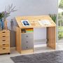 Voir la diapositive 2 : IDIMEX Bureau enfant KEVIN, en pin massif, 3 tiroirs et plateau inclinable