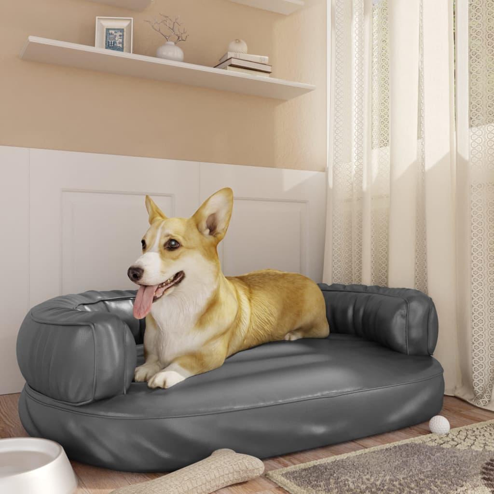 Voir la diapositive 1 : VIDAXL Lit pour chien ergonomique Mousse Gris 88x65 cm Similicuir