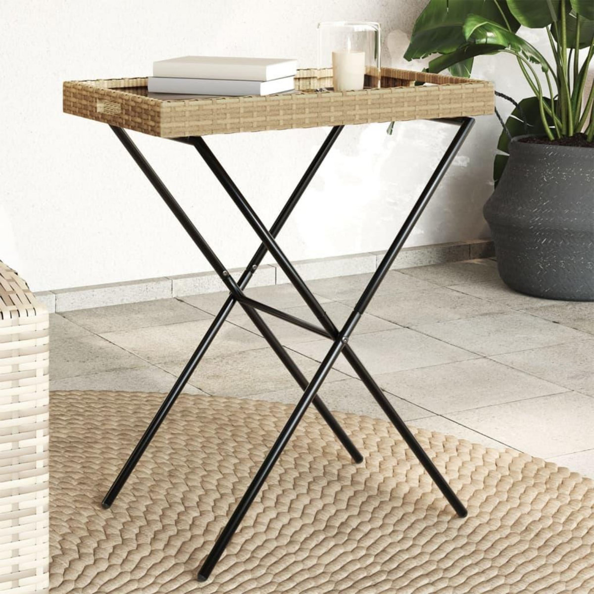VIDAXL Table a plateau pliable beige 65x40x75 cm resine tressee