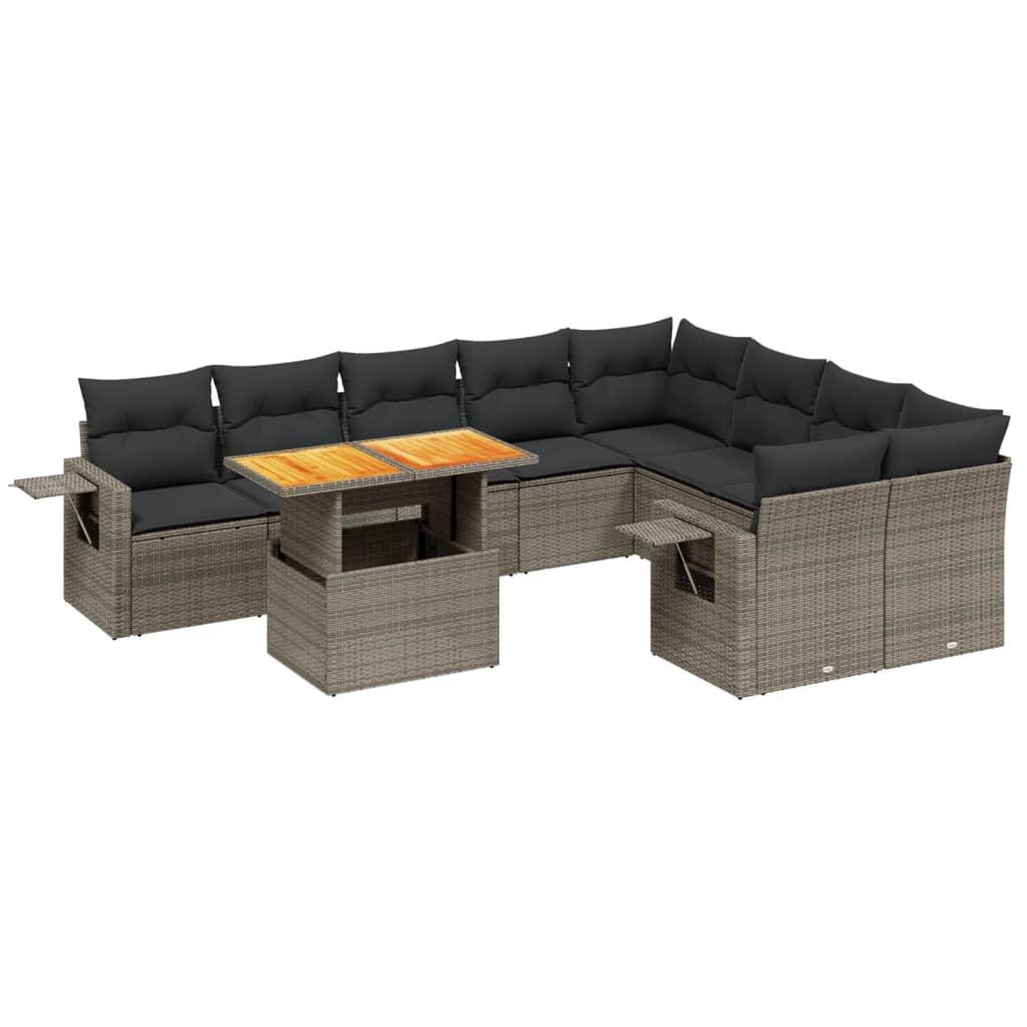 Voir la diapositive 2 : VIDAXL Salon de jardin avec coussins 10 pcs gris resine tressee