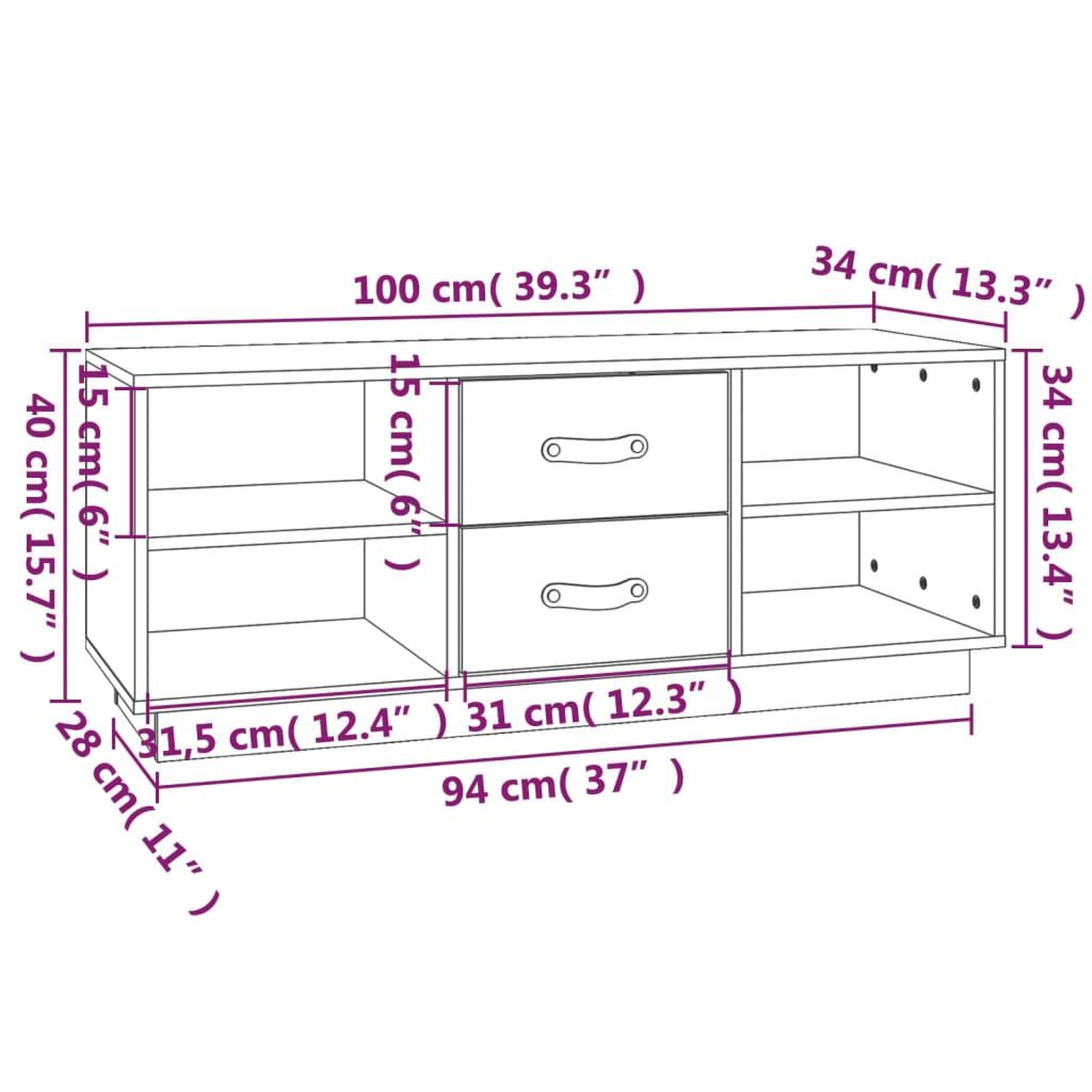 Voir la diapositive 6 : VIDAXL Meuble TV Blanc 100x34x40 cm Bois de pin massif