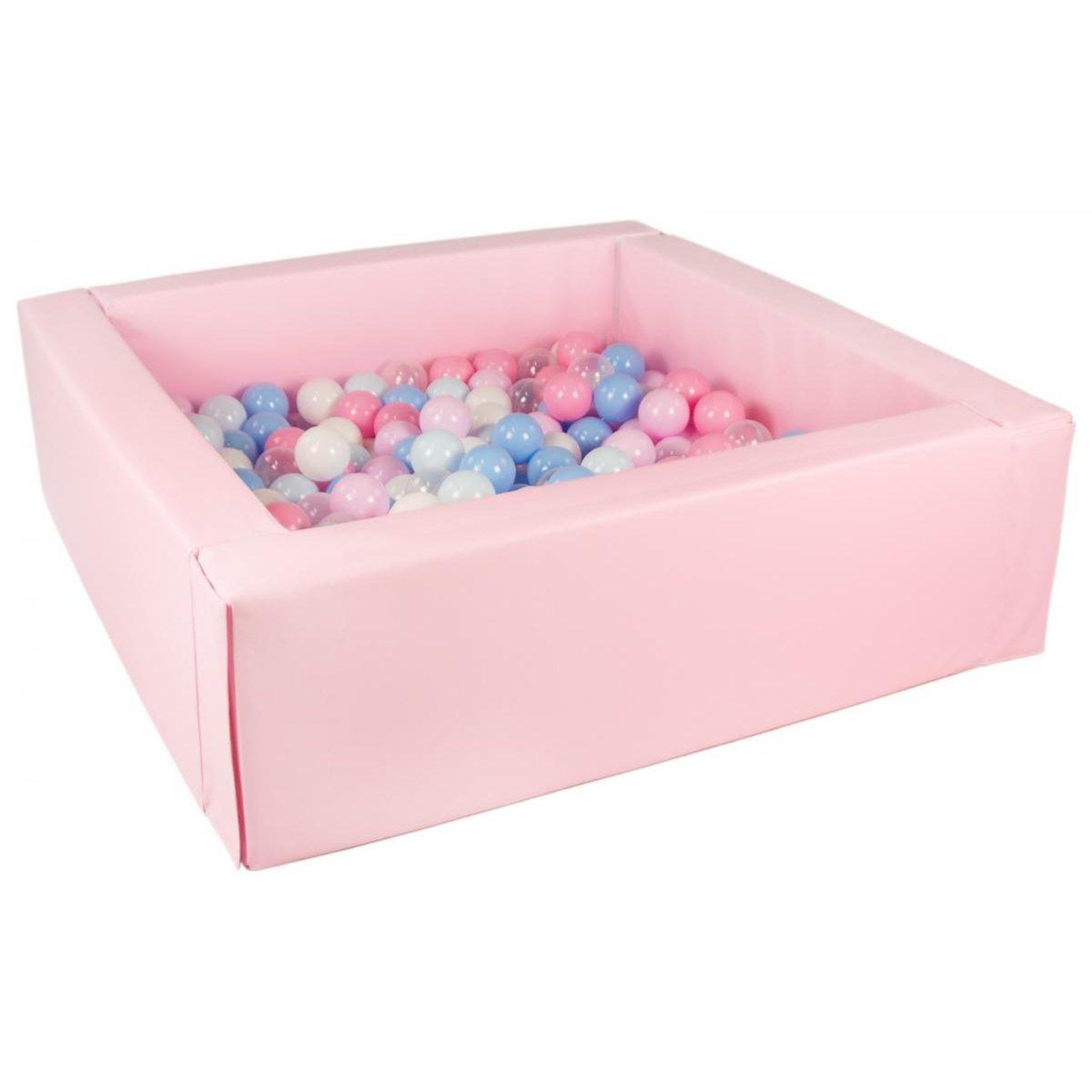 VELINDA Piscine à balles carrée avec 200 balles - rose clair/blanc, transparent, bleu, rose, rose p, bleu p