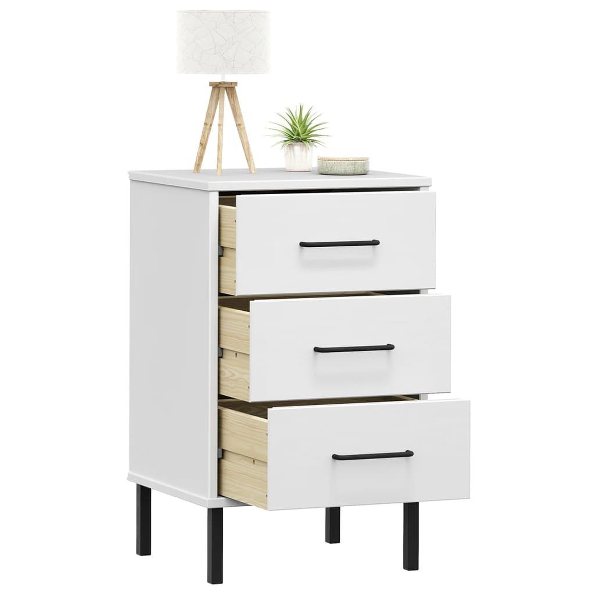 Voir la diapositive 3 : VIDAXL Table de chevet avec pieds en metal Blanc Bois pin massif OSLO