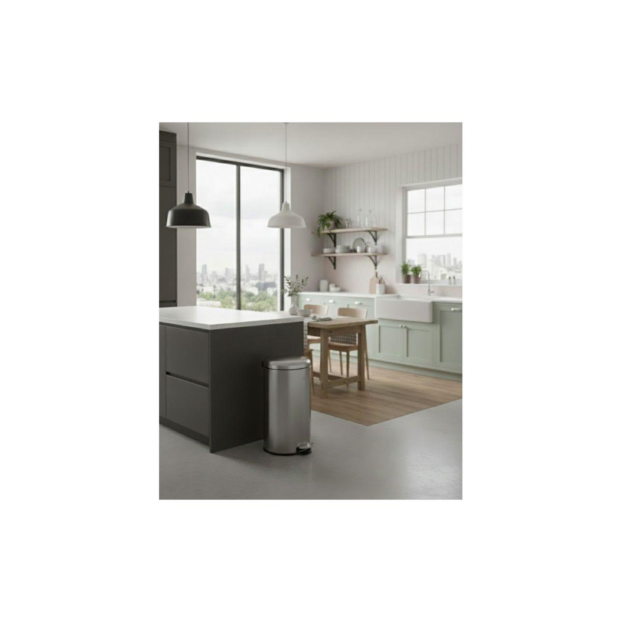 Voir la diapositive 4 : ESSENTIEL B Poubelle de cuisine manuelle ronde 30l avec pedale