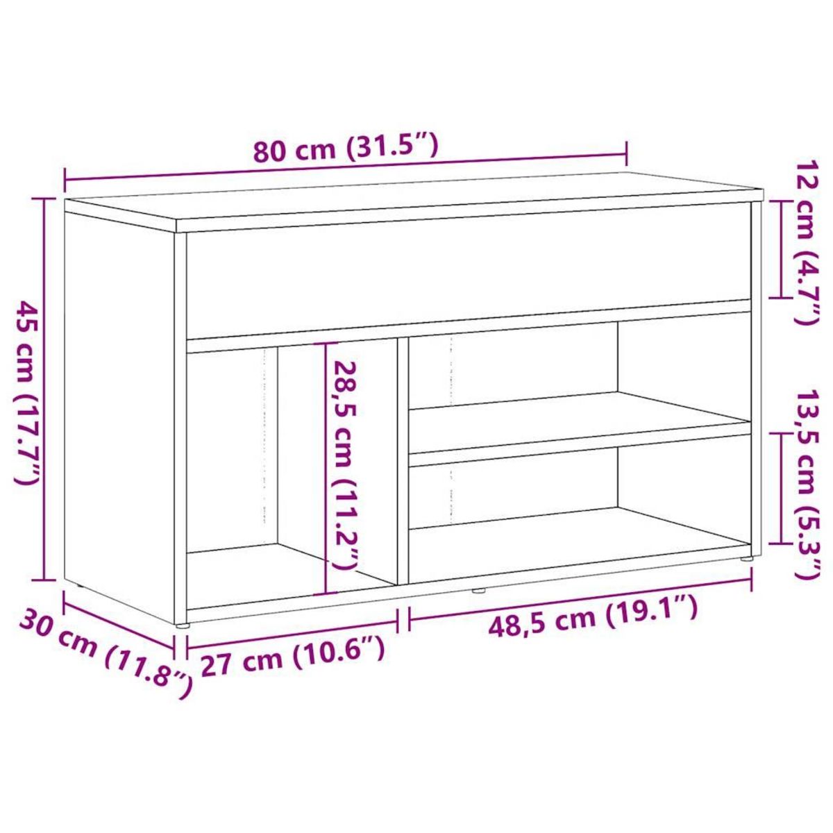 VIDAXL Banc a chaussures vieux bois 80x30x45 cm bois d'ingenierie