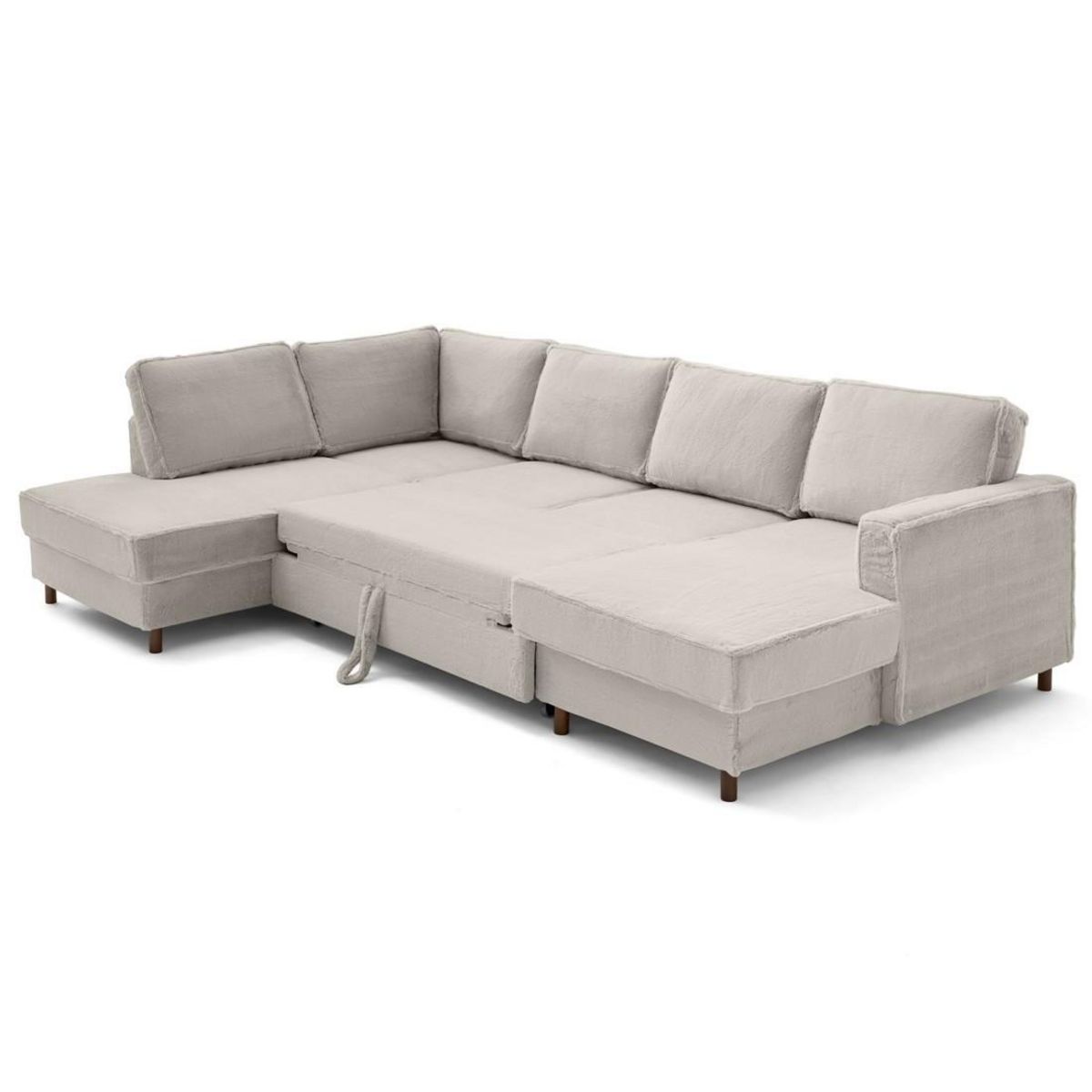 LISA DESIGN Jake - canapé panoramique d'angle gauche 7 places convertible avec coffre en fausse fourrure