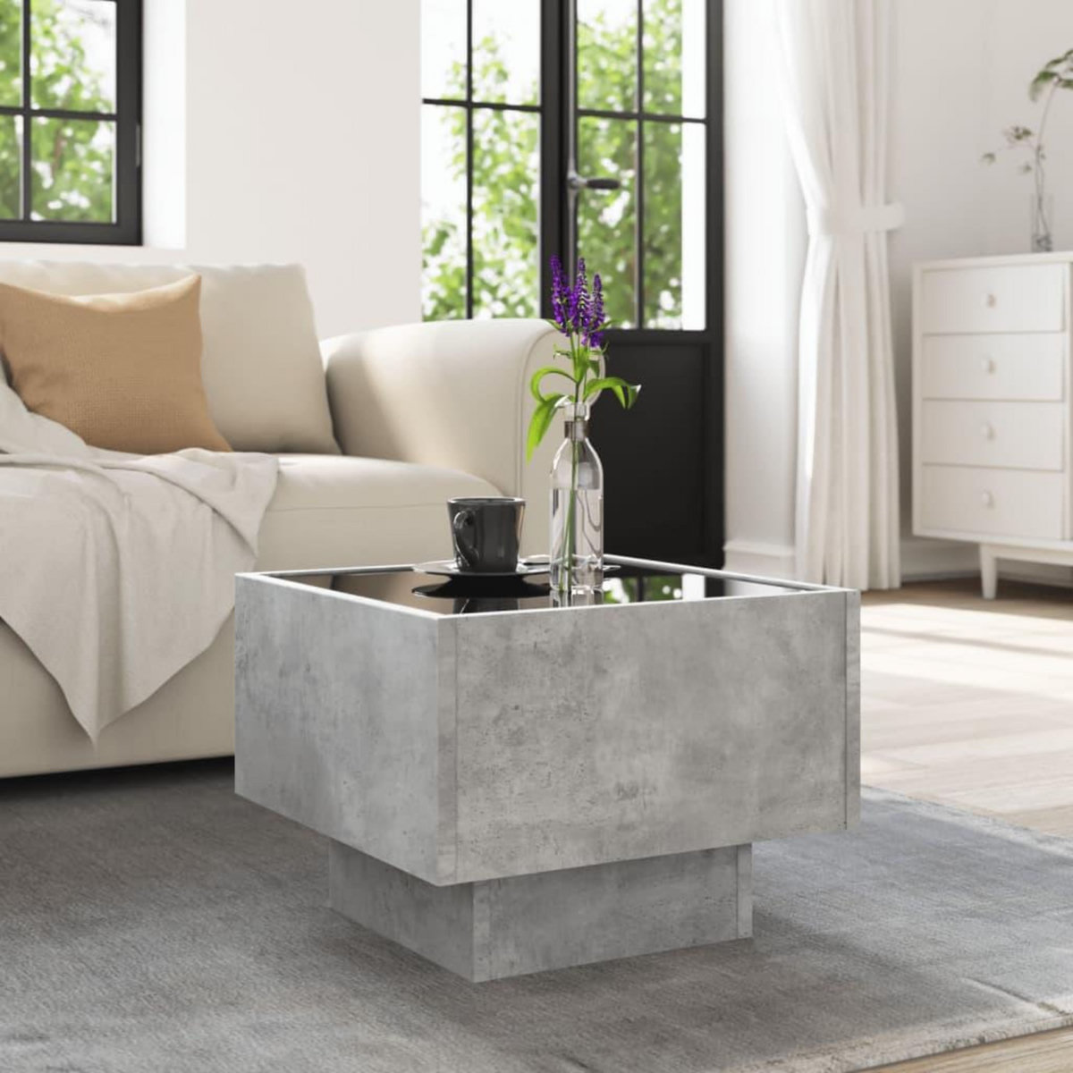VIDAXL Table d'appoint et LED gris beton 40x40x30 cm bois d'ingenierie