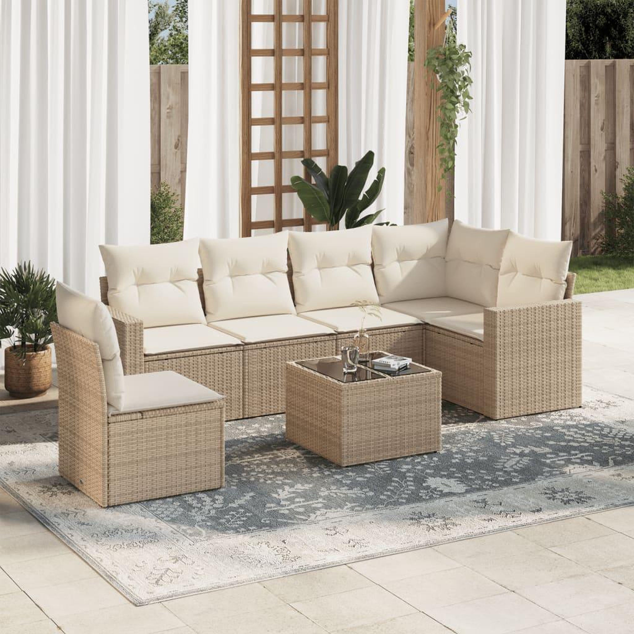 VIDAXL Salon de jardin avec coussins 7 pcs beige resine tressee
