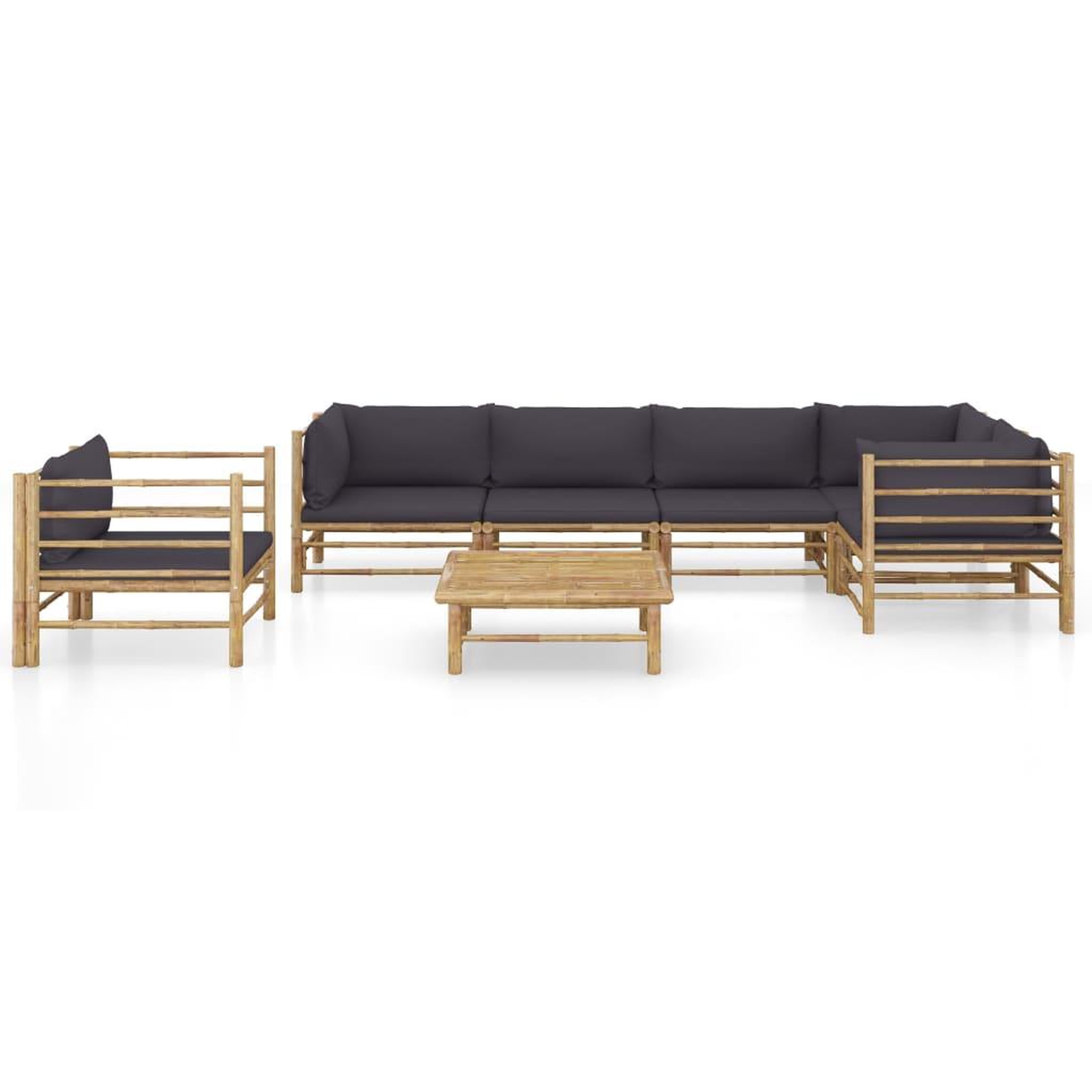 Voir la diapositive 2 : VIDAXL Salon de jardin 7 pcs avec coussins gris fonce bambou