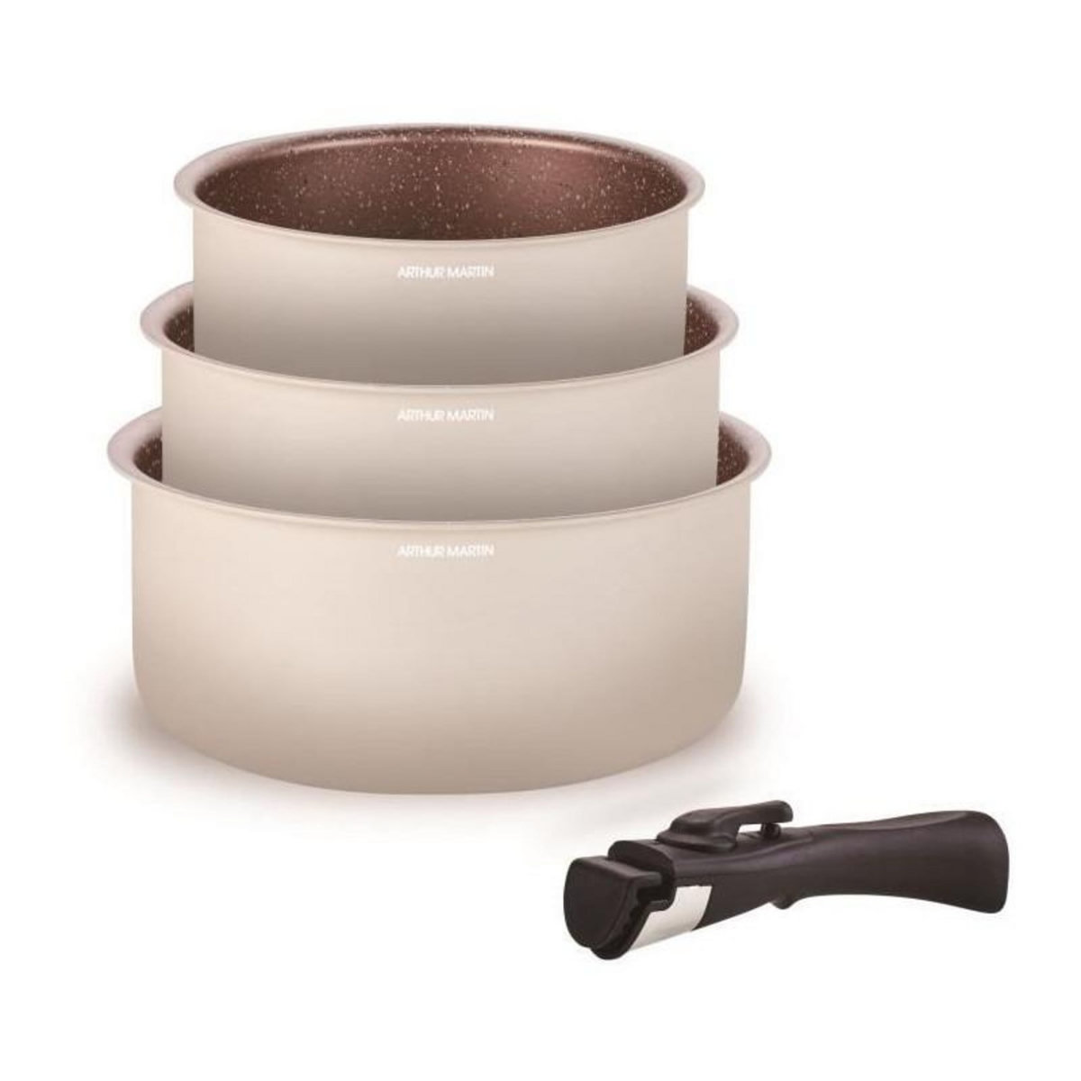 Arthur Martin Batterie de cuisine - Tous feux dont induction - ARTHUR MARTIN - AM2655 - Set de 3 casseroles -16-18-20 cm + 1 poignée amovible