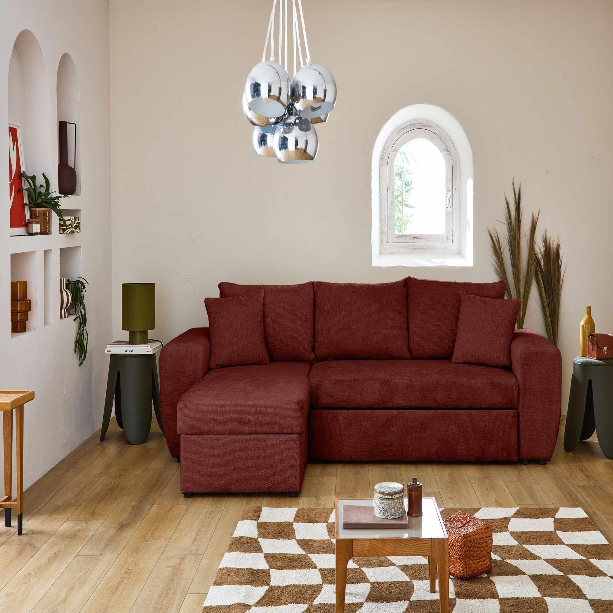 Voir la diapositive 6 : BEST MOBILIER Milan - canapé d'angle réversible 4 places - convertible avec coffre - en velours texturé