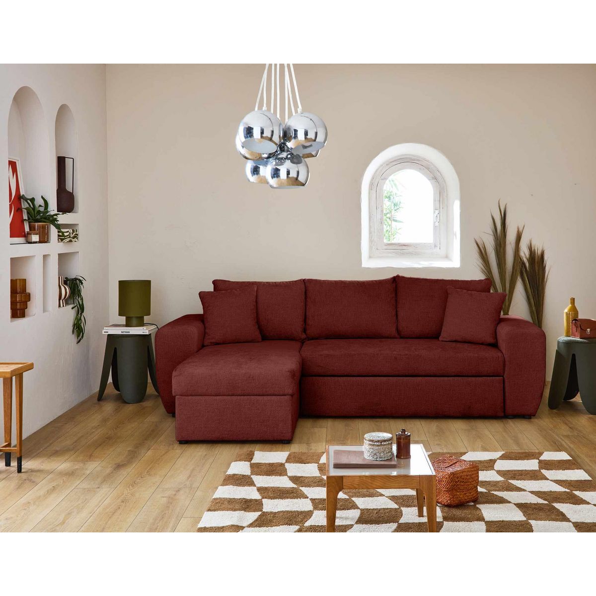 BEST MOBILIER Milan - canapé d'angle réversible 4 places - convertible avec coffre - en velours texturé