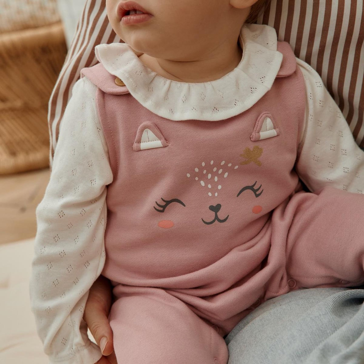 Petit Béguin Ensemble salopette bébé en molleton et t-shirt Miss Chatchatchat