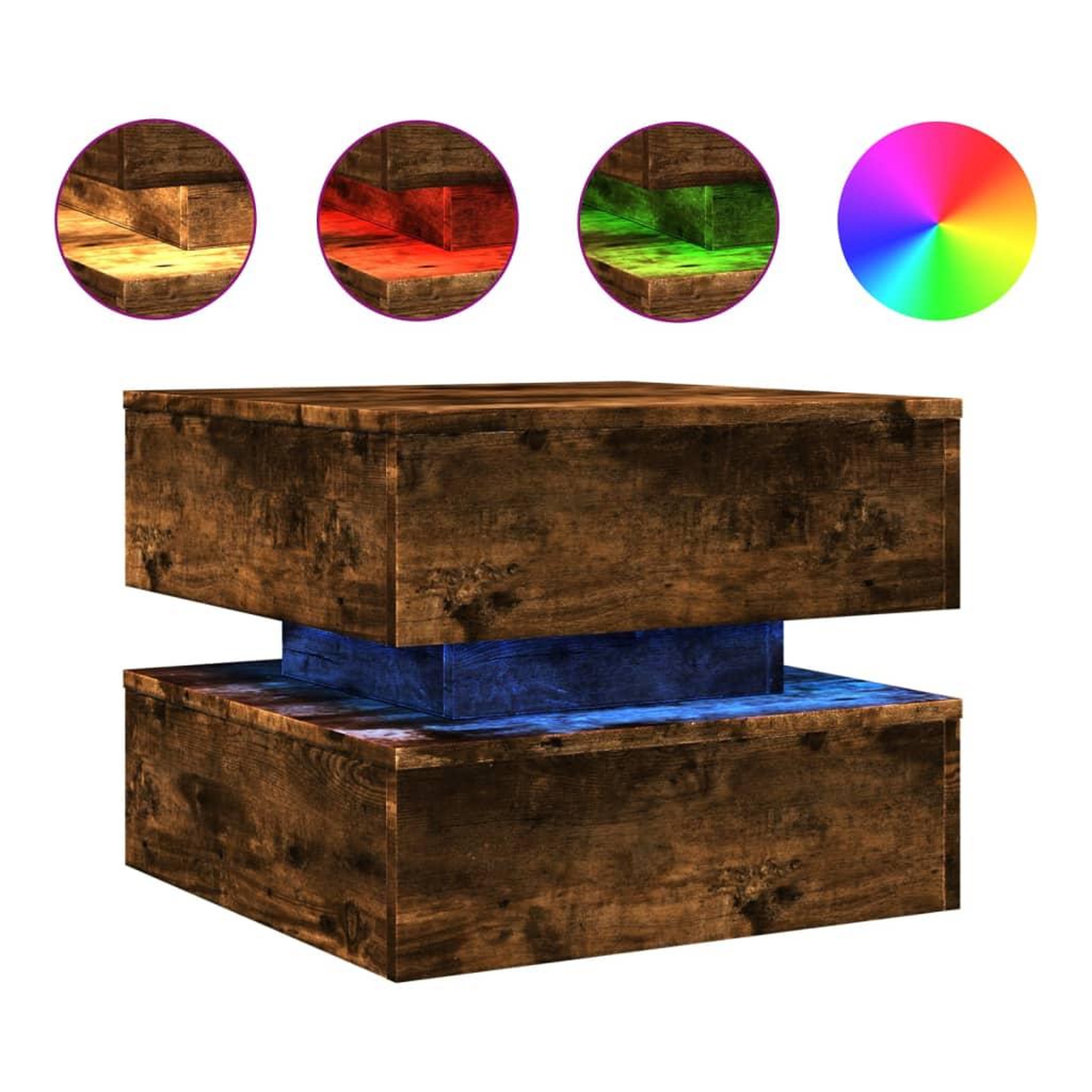 Voir la diapositive 2 : VIDAXL Table basse avec lumieres LED chene fume 50x50x40 cm