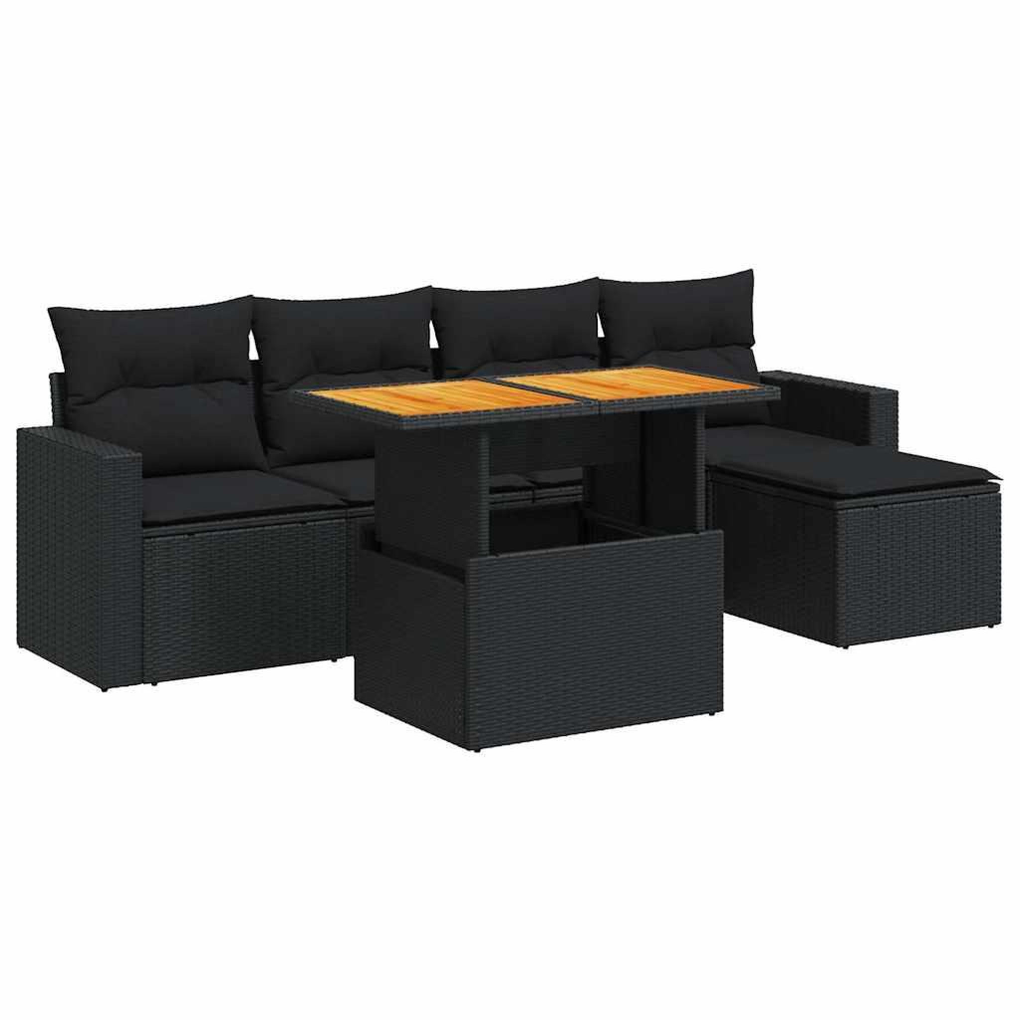 Voir la diapositive 2 : VIDAXL Salon de jardin 6 pcs avec coussins noir resine tressee