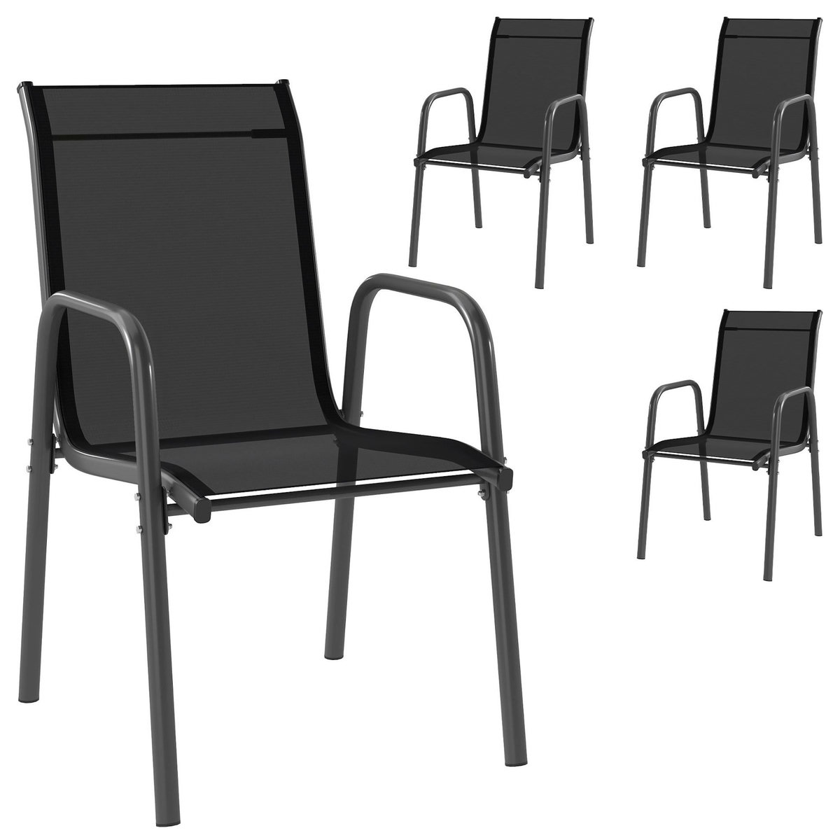 OUTSUNNY Lot de 4 chaises de jardin empilables métal textilène noir
