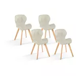 Lot de 4 chaises en tissu style scandinave pieds bois massif GAYA. Coloris disponibles : Beige, Gris, Bleu, Noir