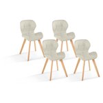 Lot de 4 chaises en tissu style scandinave pieds bois massif GAYA. Coloris disponibles : Bleu, Beige, Gris, Noir